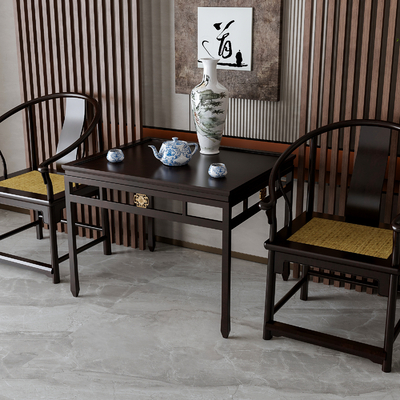 新中式休闲茶桌椅su模型