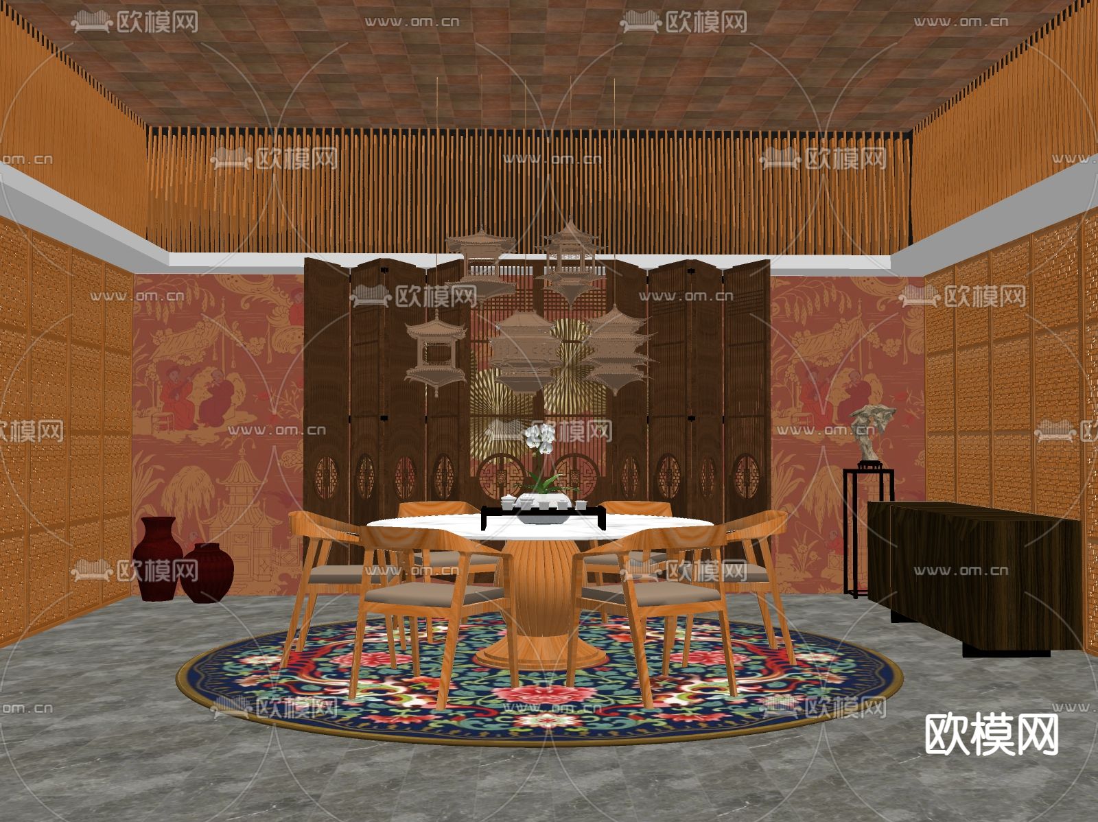 中餐厅包厢su模型下载（渲染图1）