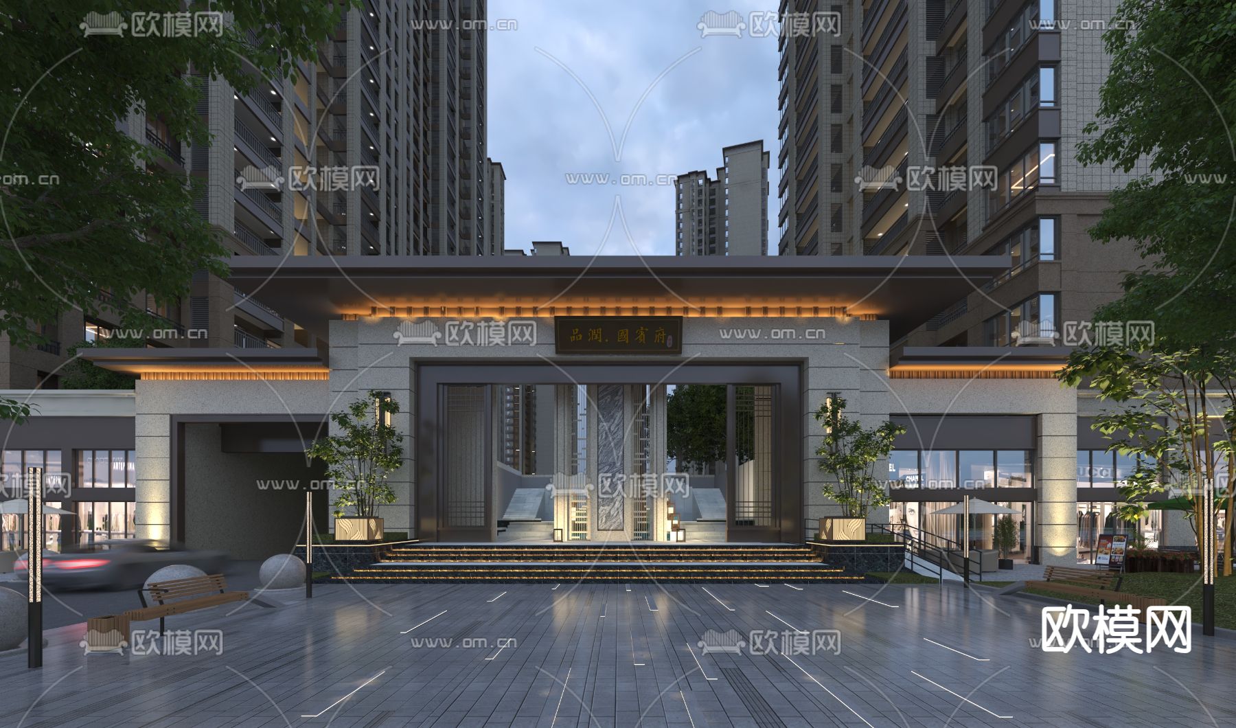 简欧小区大门3d模型下载