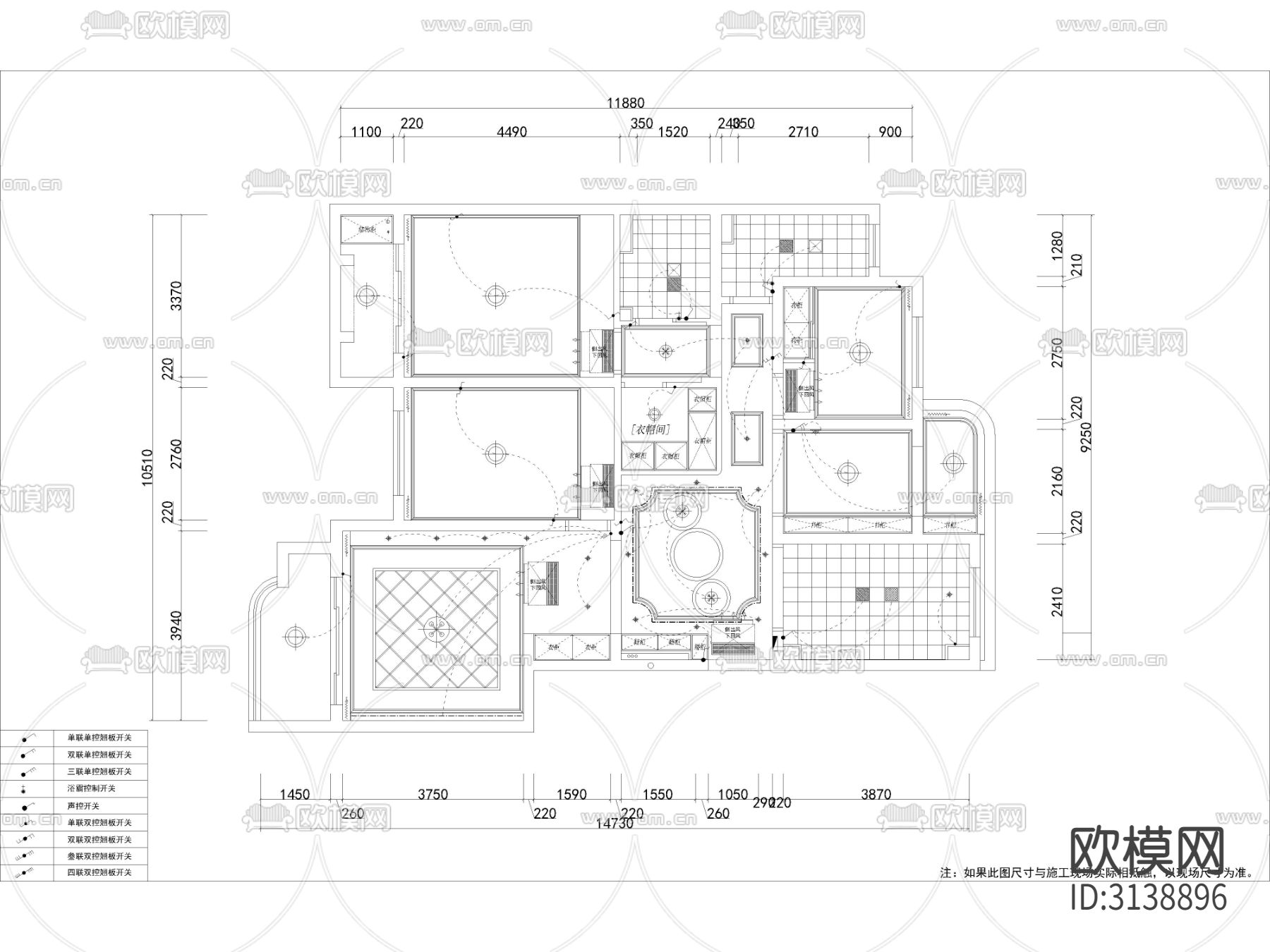 简欧田园家装cad施工图下载（渲染图2）
