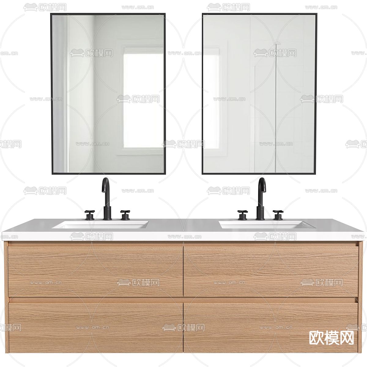 悬空台盆 双盆洗手台 洗手盆3d模型下载（渲染图1）