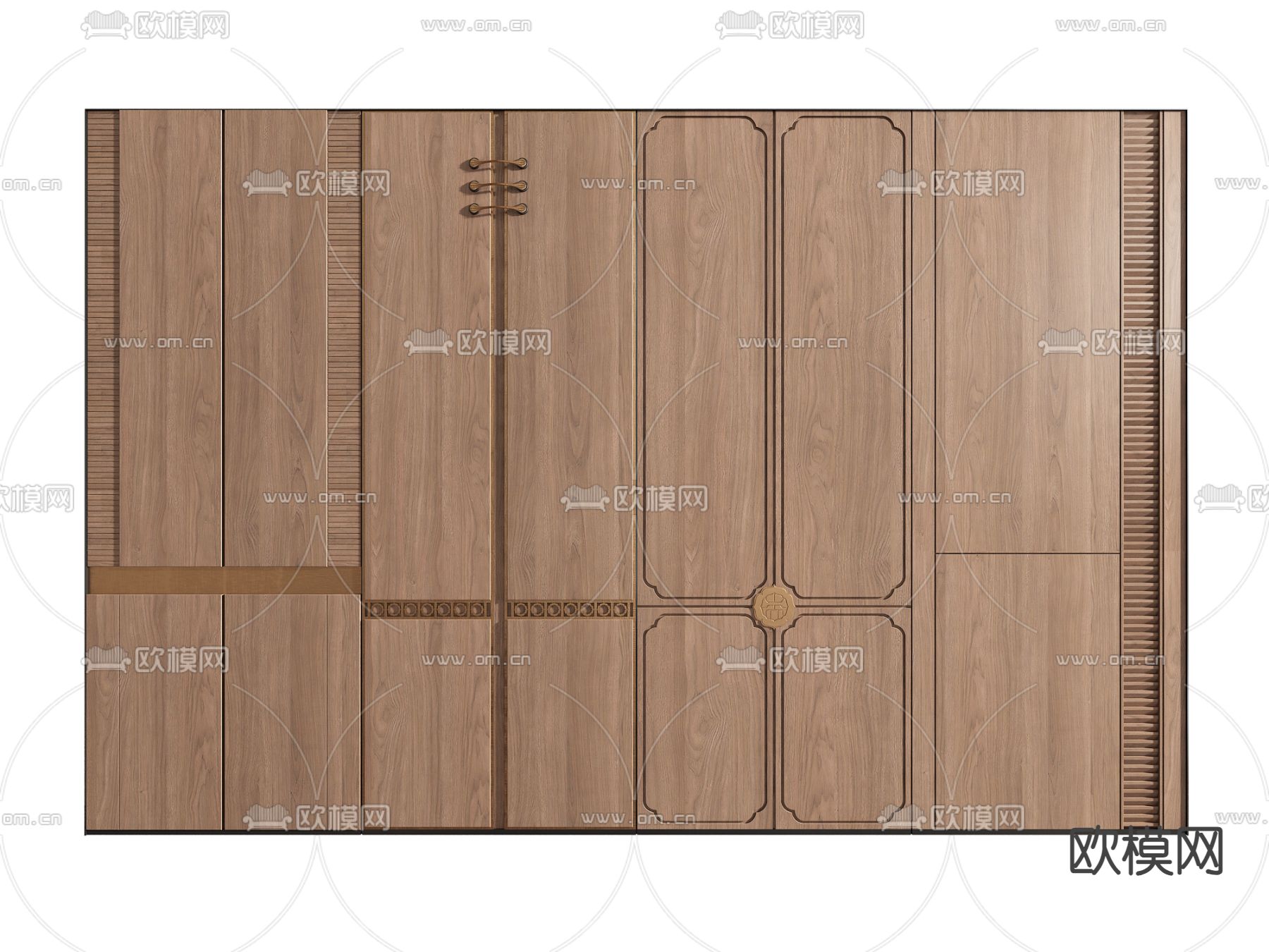 新中式护墙板 造型板 原木墙板su模型下载（渲染图2）