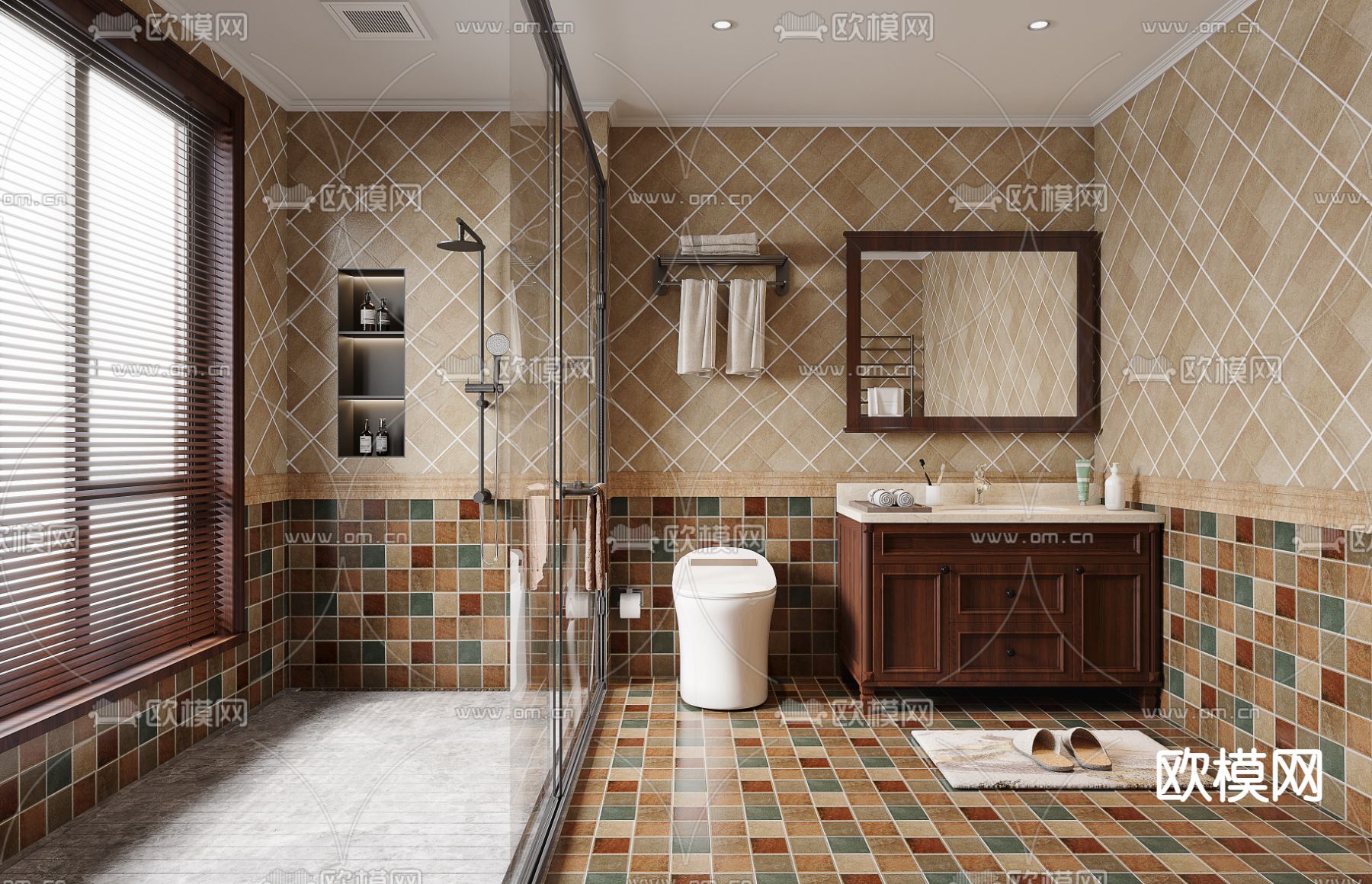 美式卫生间 浴室 洗手间3d模型下载