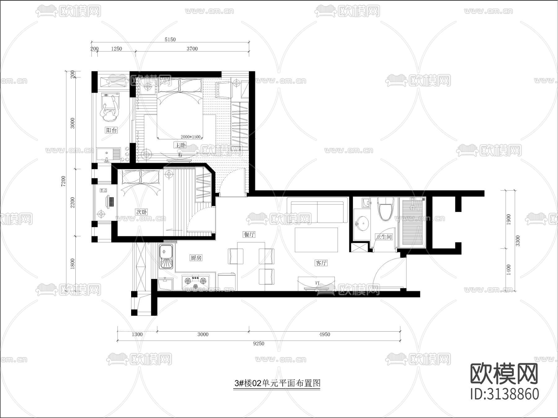 现代家装cad施工图下载（渲染图2）