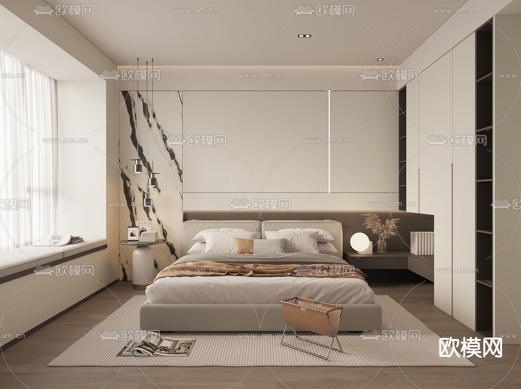 现代卧室 主人房su模型下载（渲染图2）