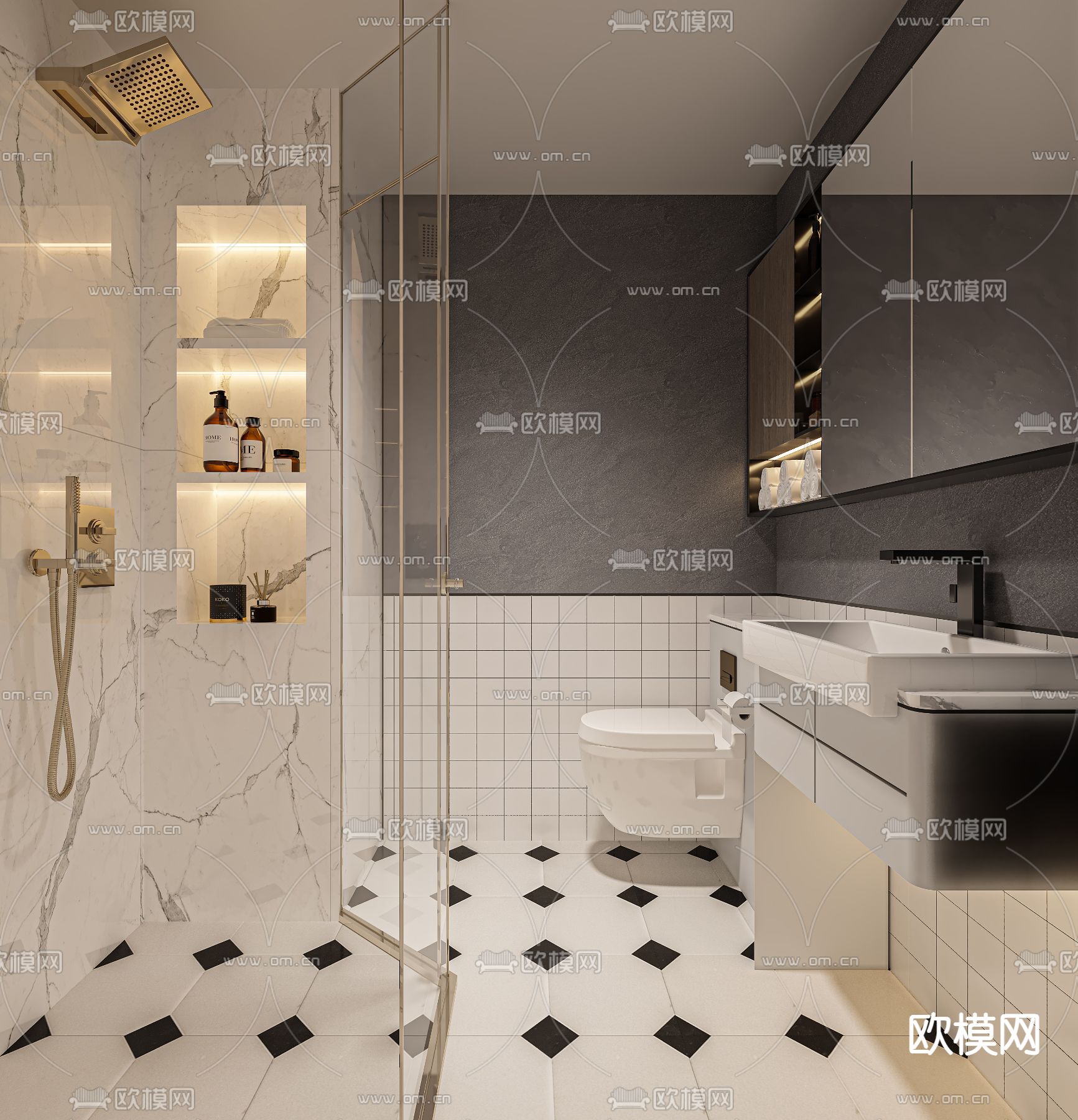 现代卫生间 浴室 洗手间3d模型下载