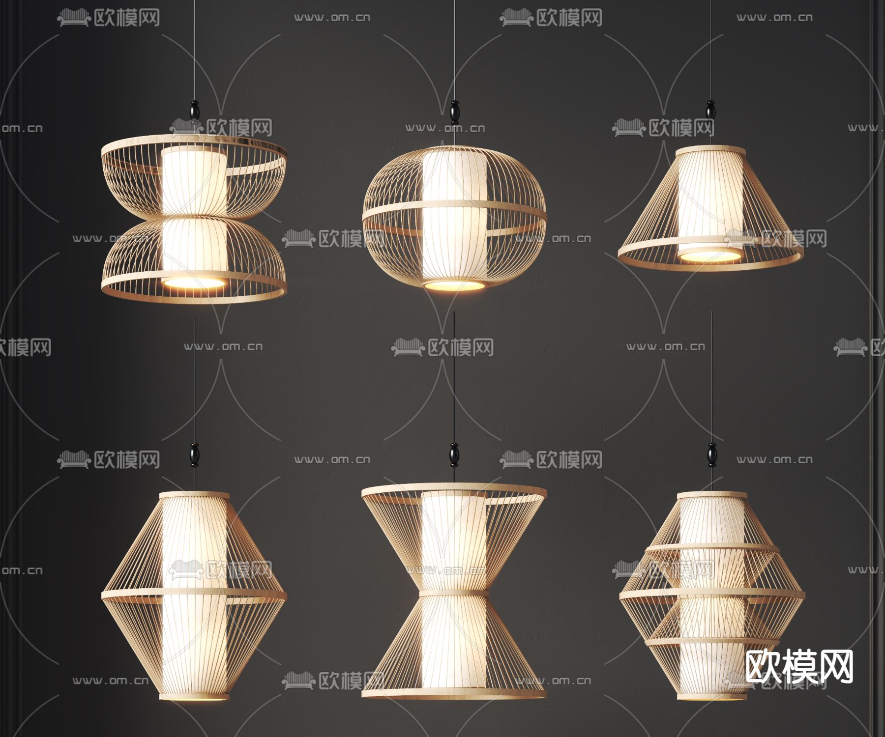日式吊灯3d模型下载