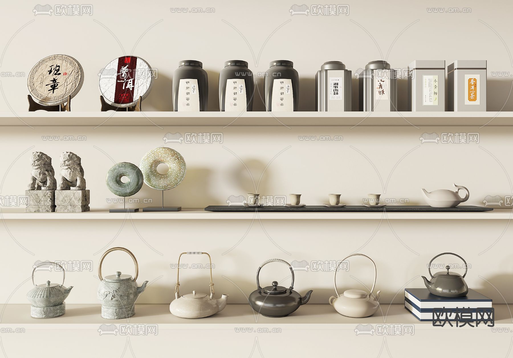 新中式茶具 摆件su模型下载（渲染图2）