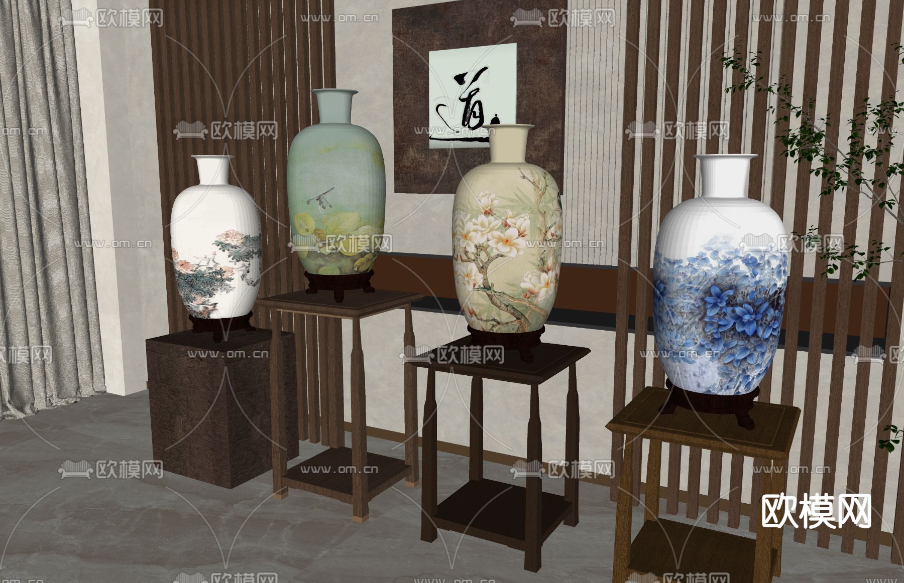 新中式陶瓷 花瓶摆件su模型下载（渲染图1）