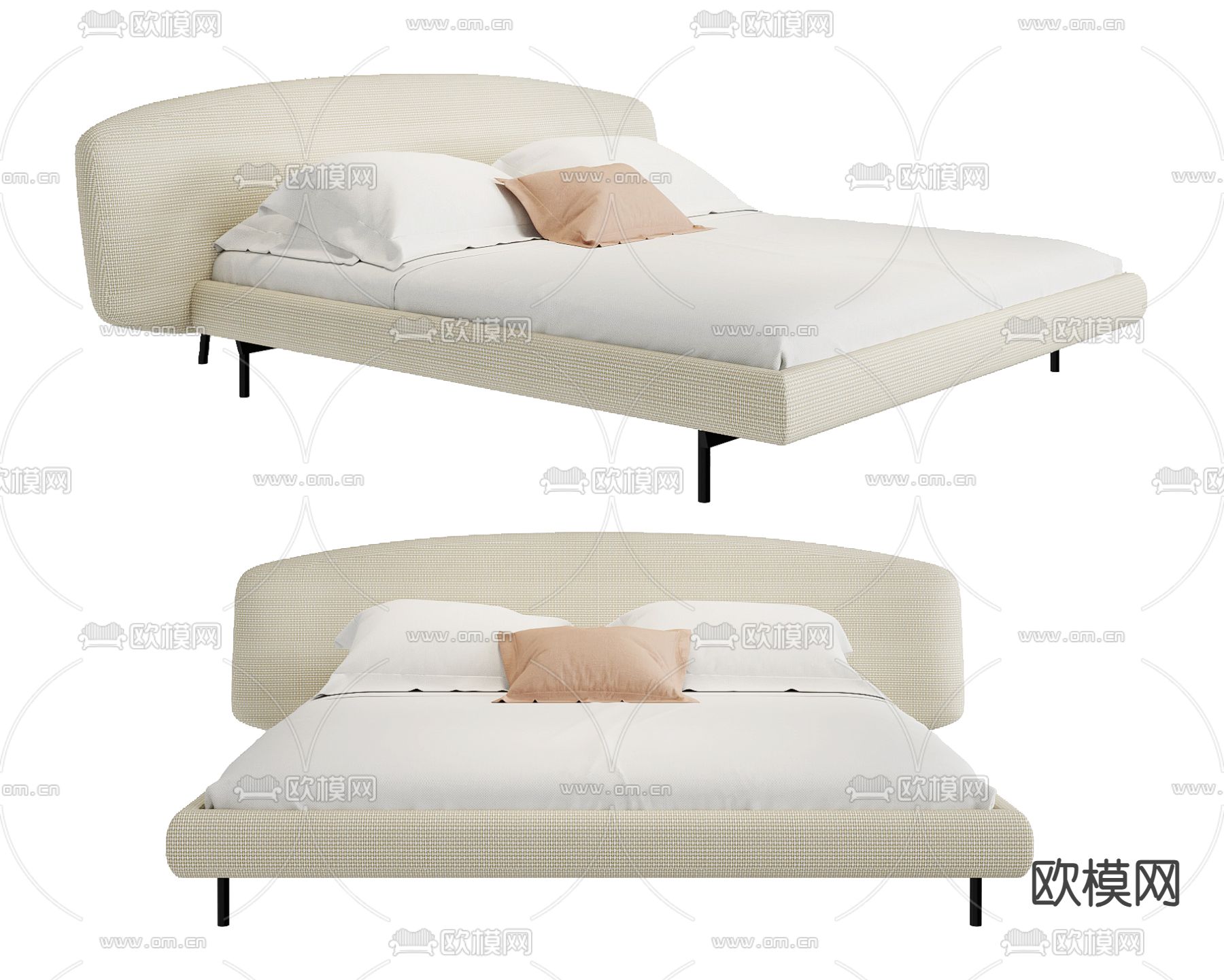 现代双人床su模型下载（渲染图2）