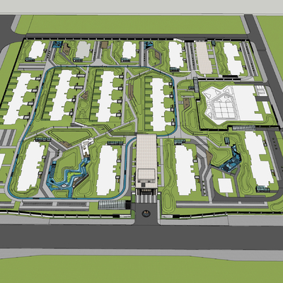  小区景观 住宅景观鸟瞰su模型 