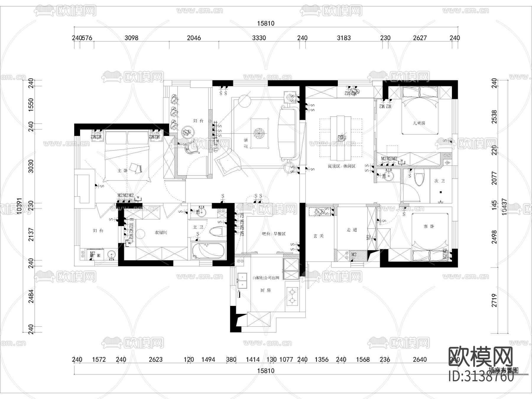 现代家装cad施工图下载（渲染图3）