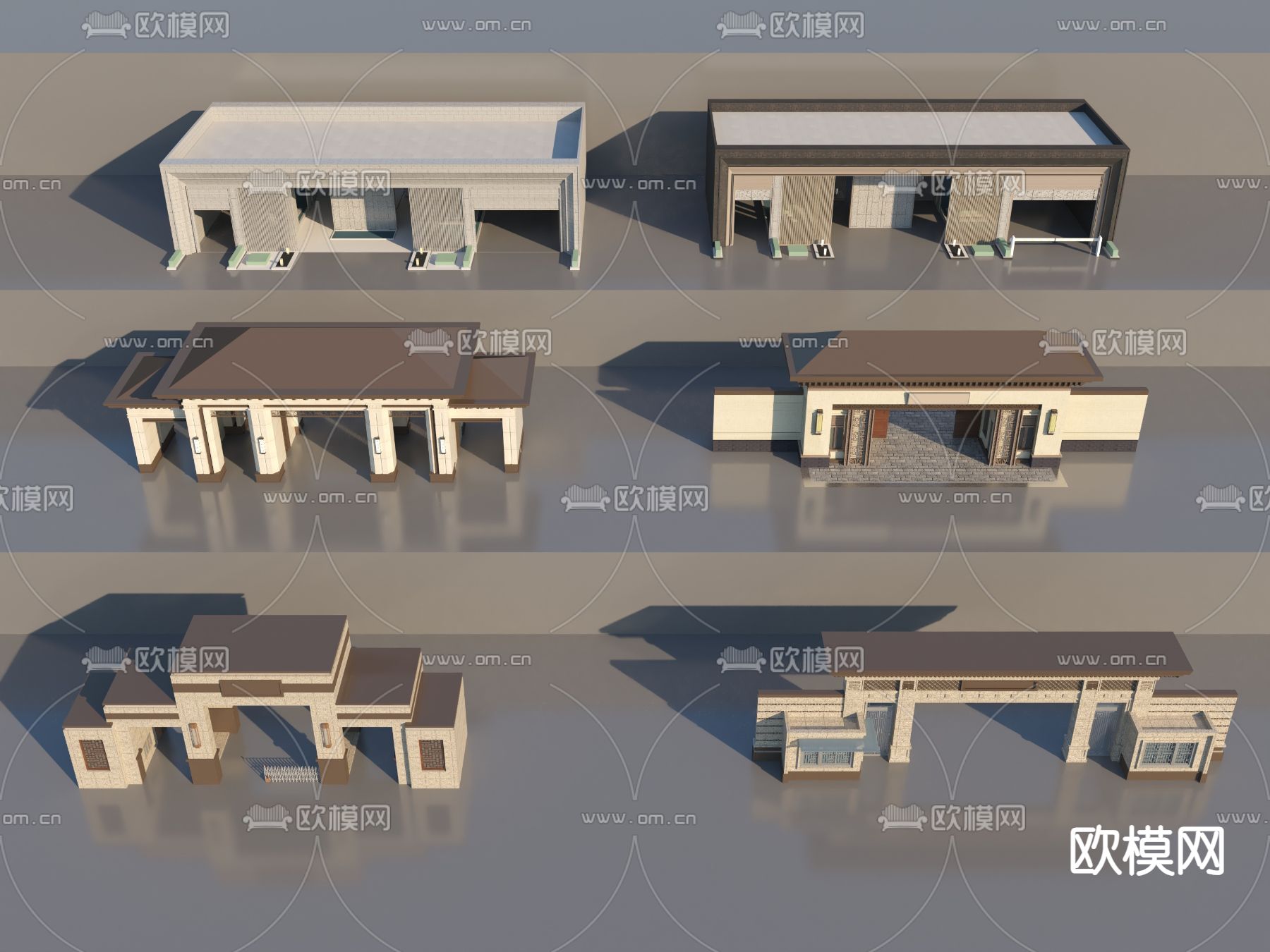 新中式小区门头 门面3d模型下载