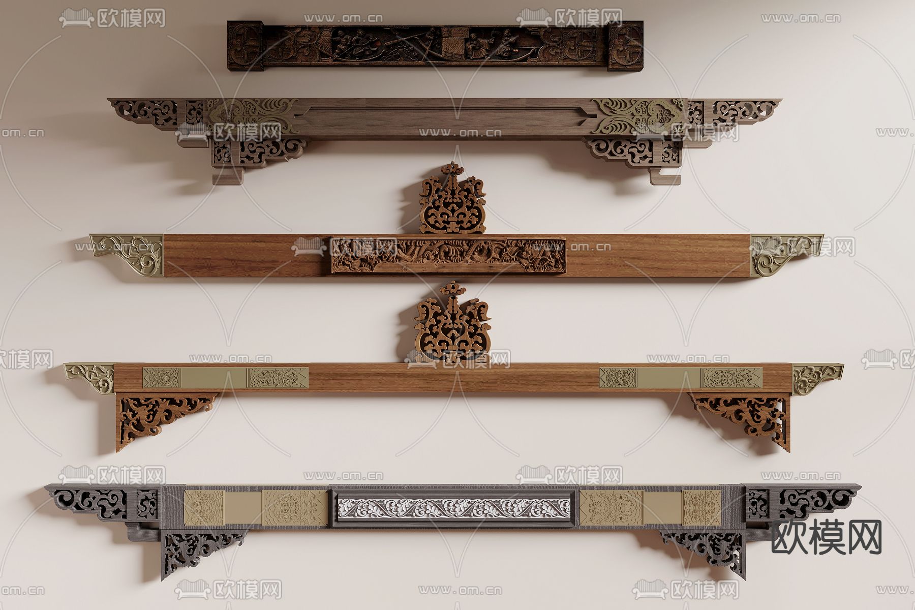 中式雕花横梁 木梁结构3d模型下载