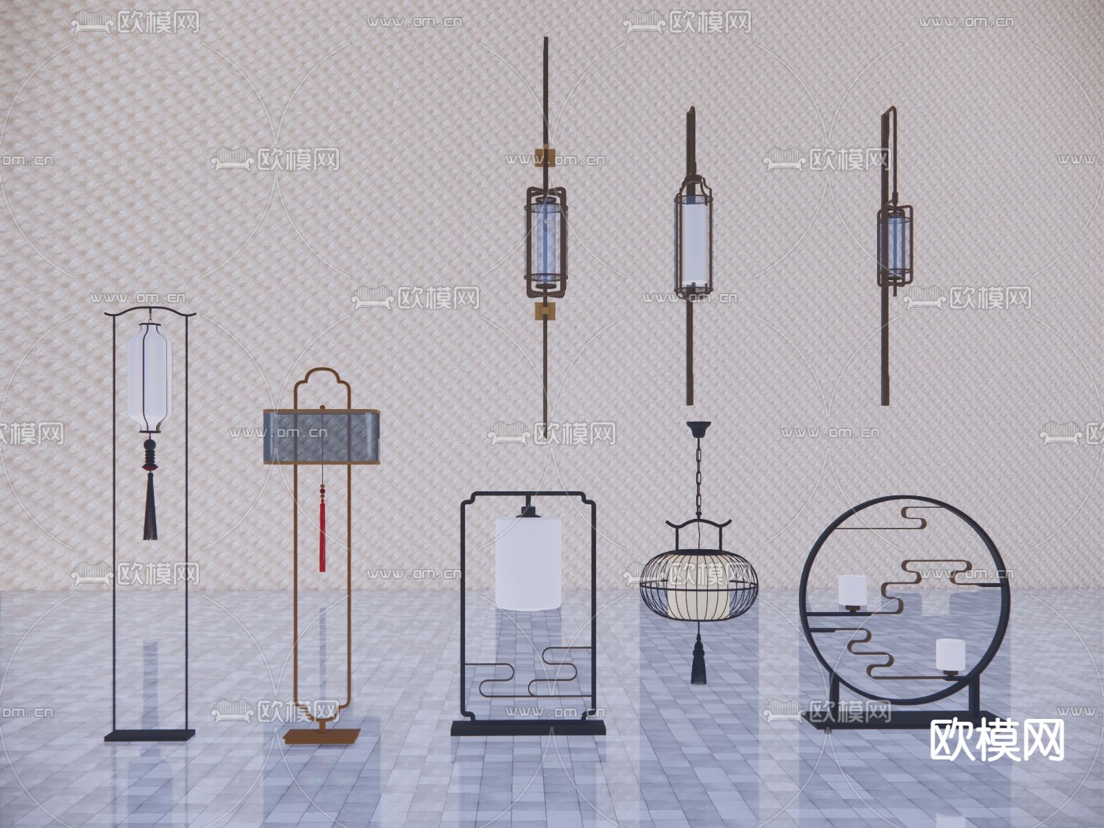 中式落地灯 壁灯su模型下载（渲染图2）