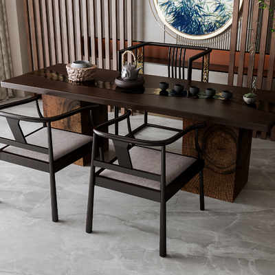 新中式茶桌椅su模型