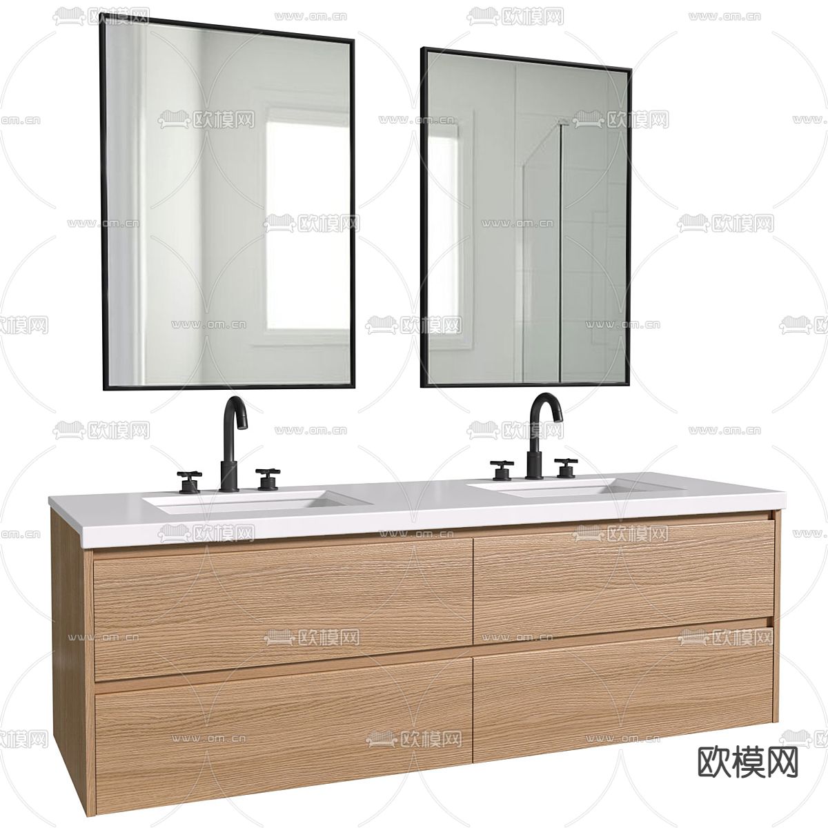 悬空台盆 双盆洗手台 洗手盆3d模型下载（渲染图2）