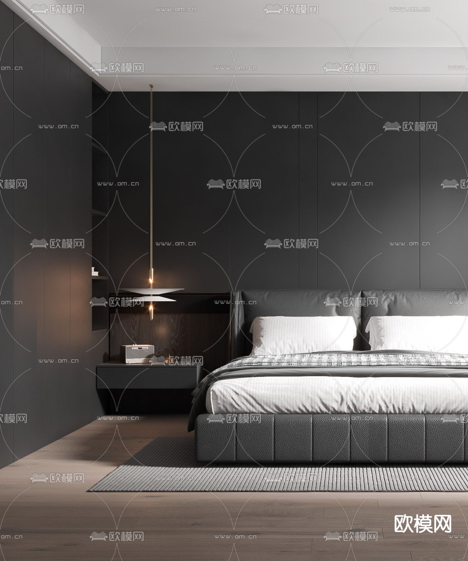 暗黑风卧室 主卧 主人房3d模型下载（渲染图2）