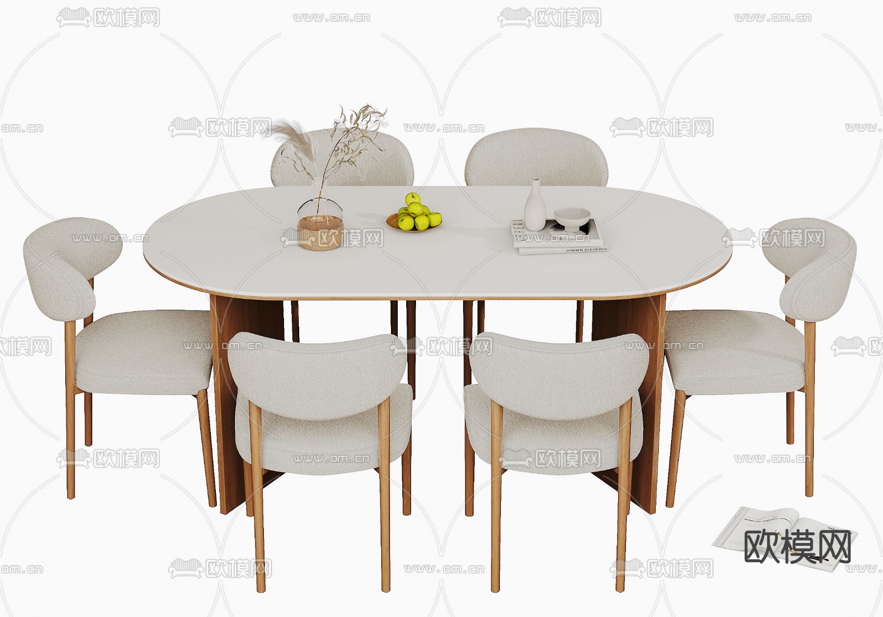 奶油风餐桌椅su模型下载（渲染图2）
