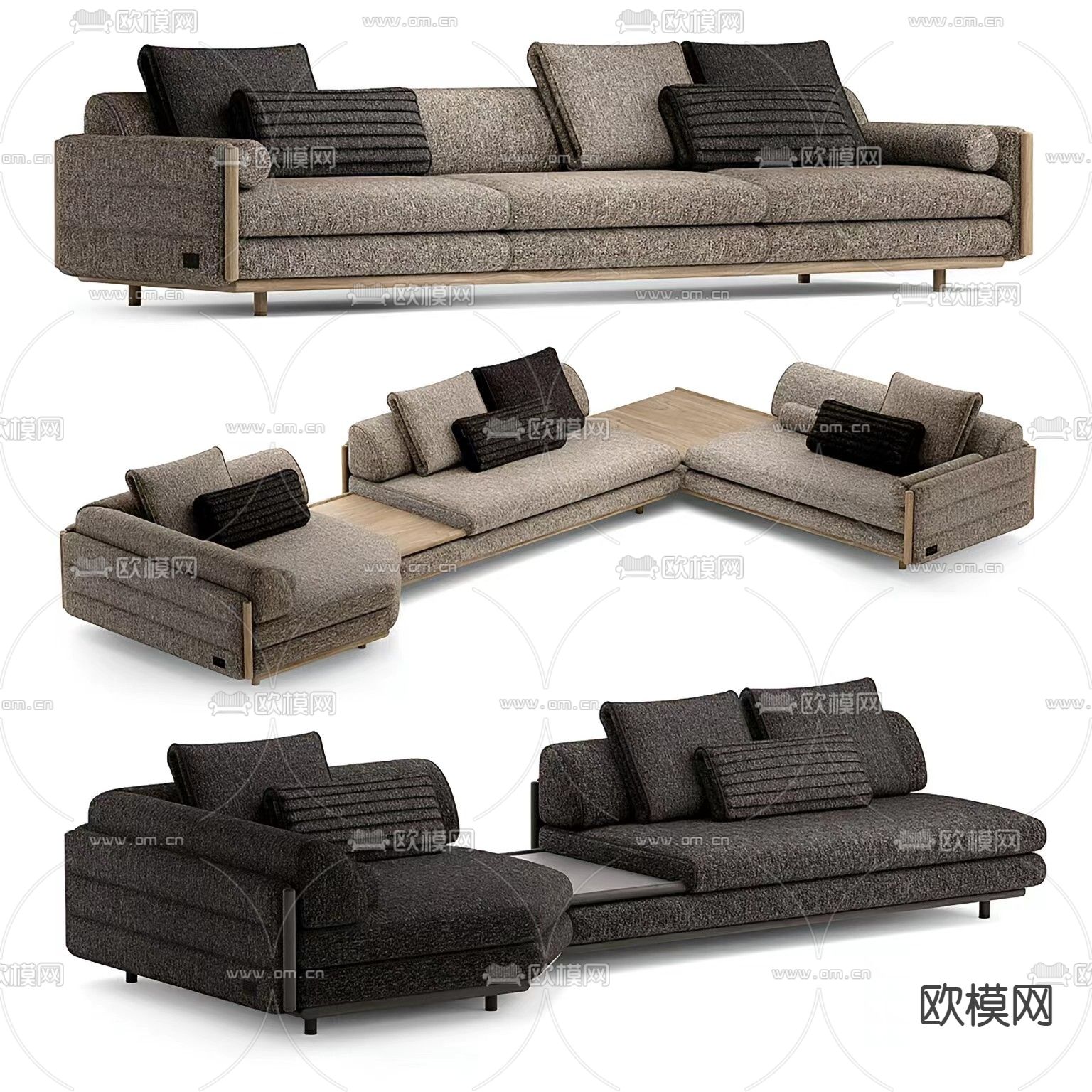 通用沙发组合 三人沙发 转角沙发3d模型-Pic-1