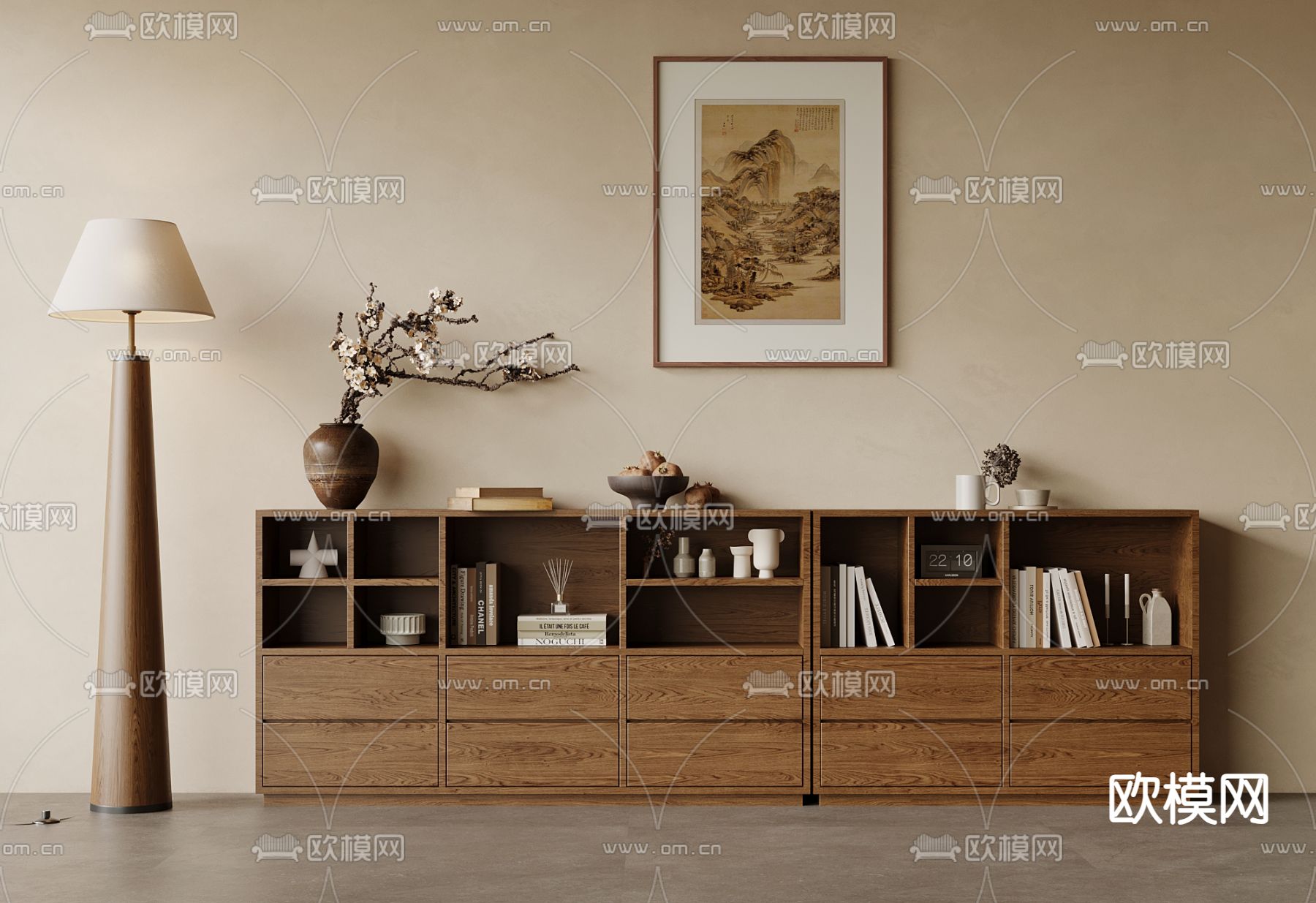 中古风矮书柜 落地柜 置物柜3d模型下载