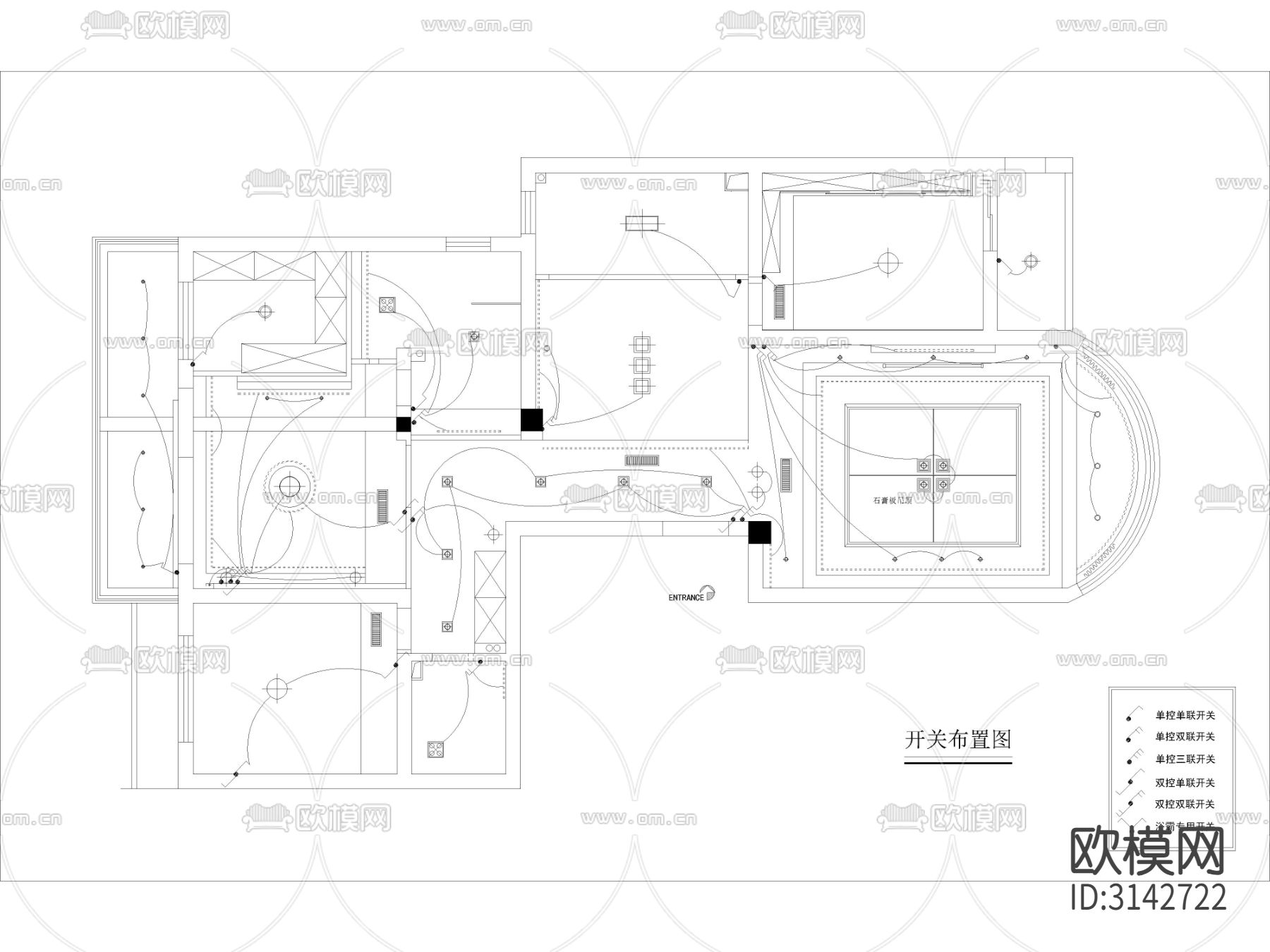 现代家装 大平层样板间cad施工图下载（渲染图2）