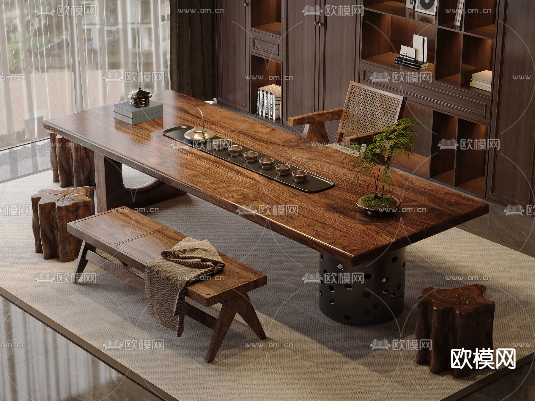 新中式茶桌椅 泡茶桌3d模型下载（渲染图2）