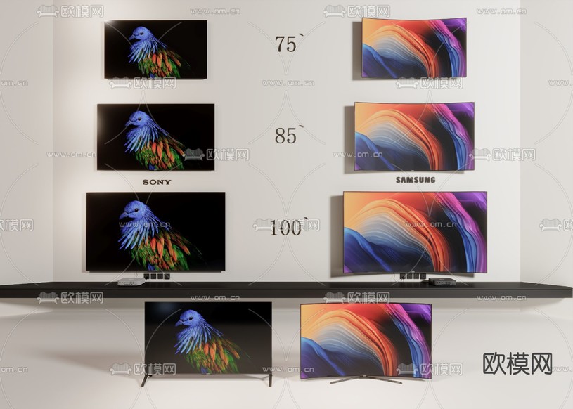 电视机 液晶电视 窄边框电视3d模型下载(渲染图1)