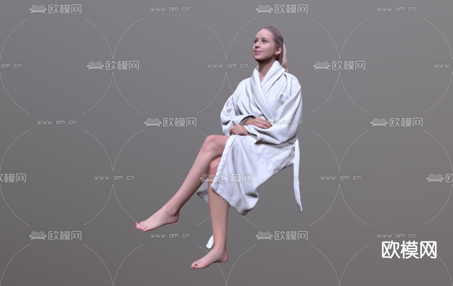浴袍人物 坐姿美女3d模型下载(渲染图1)