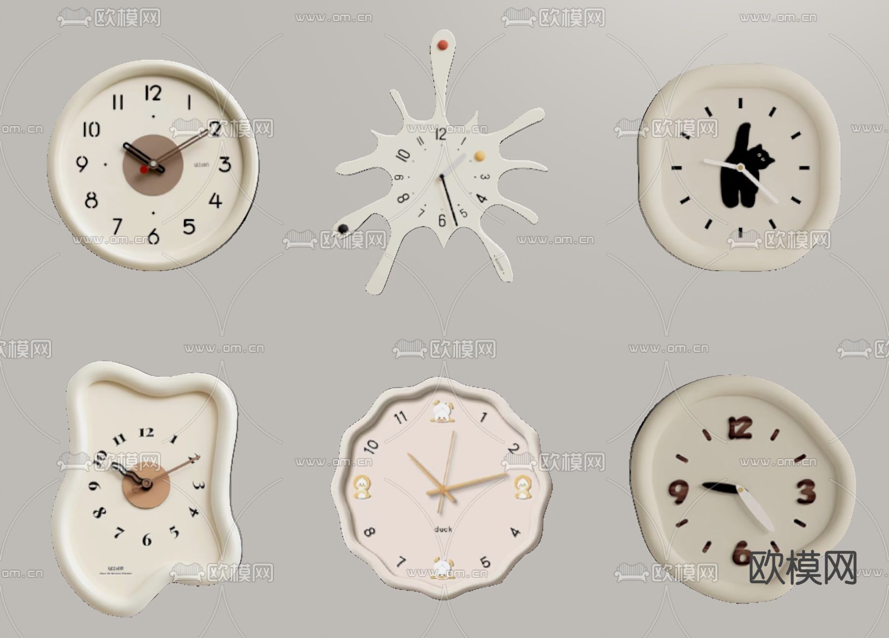 奶油风钟表 挂钟su模型下载（渲染图2）