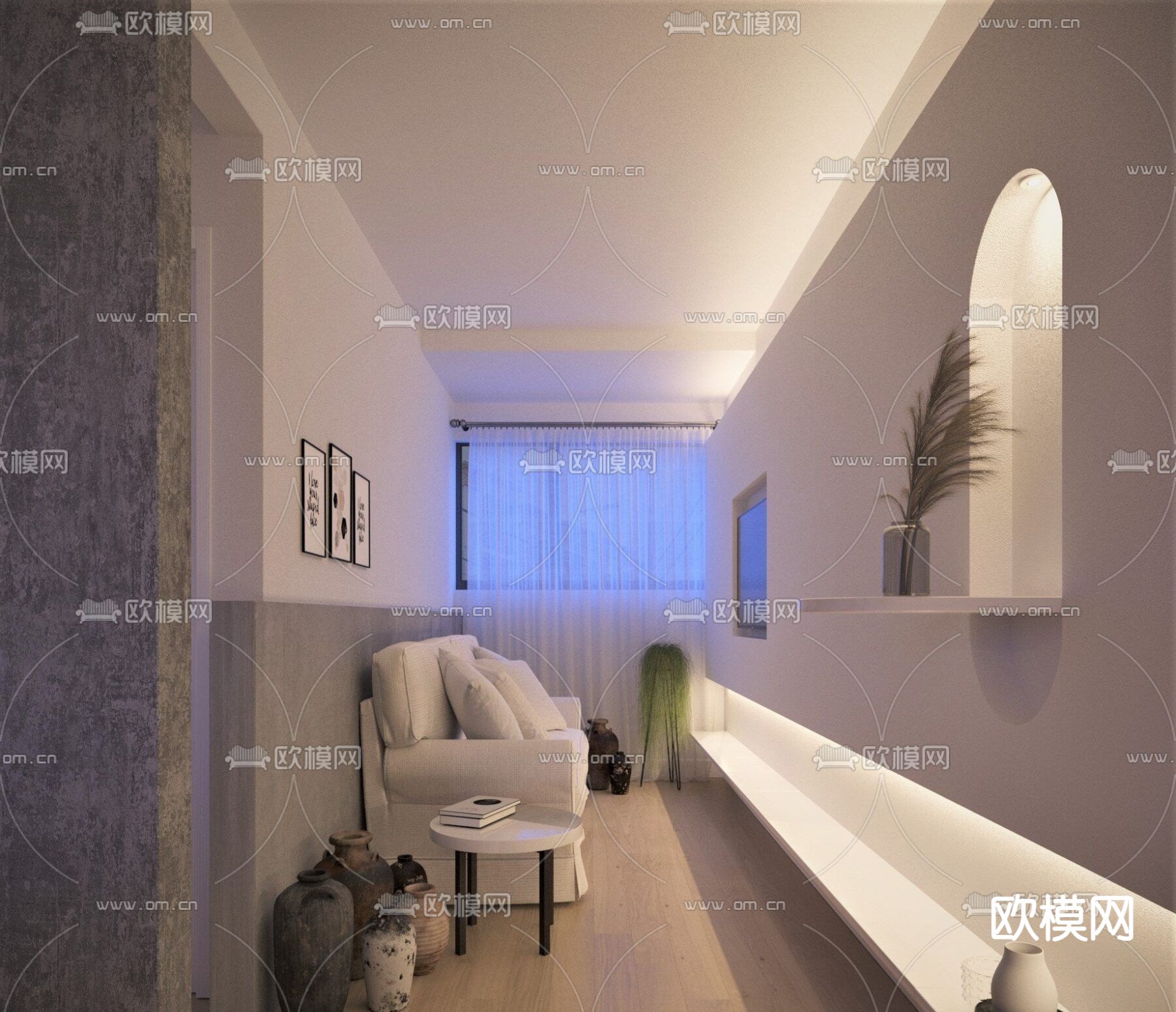 现代公寓 客餐厅3d模型下载（渲染图3）