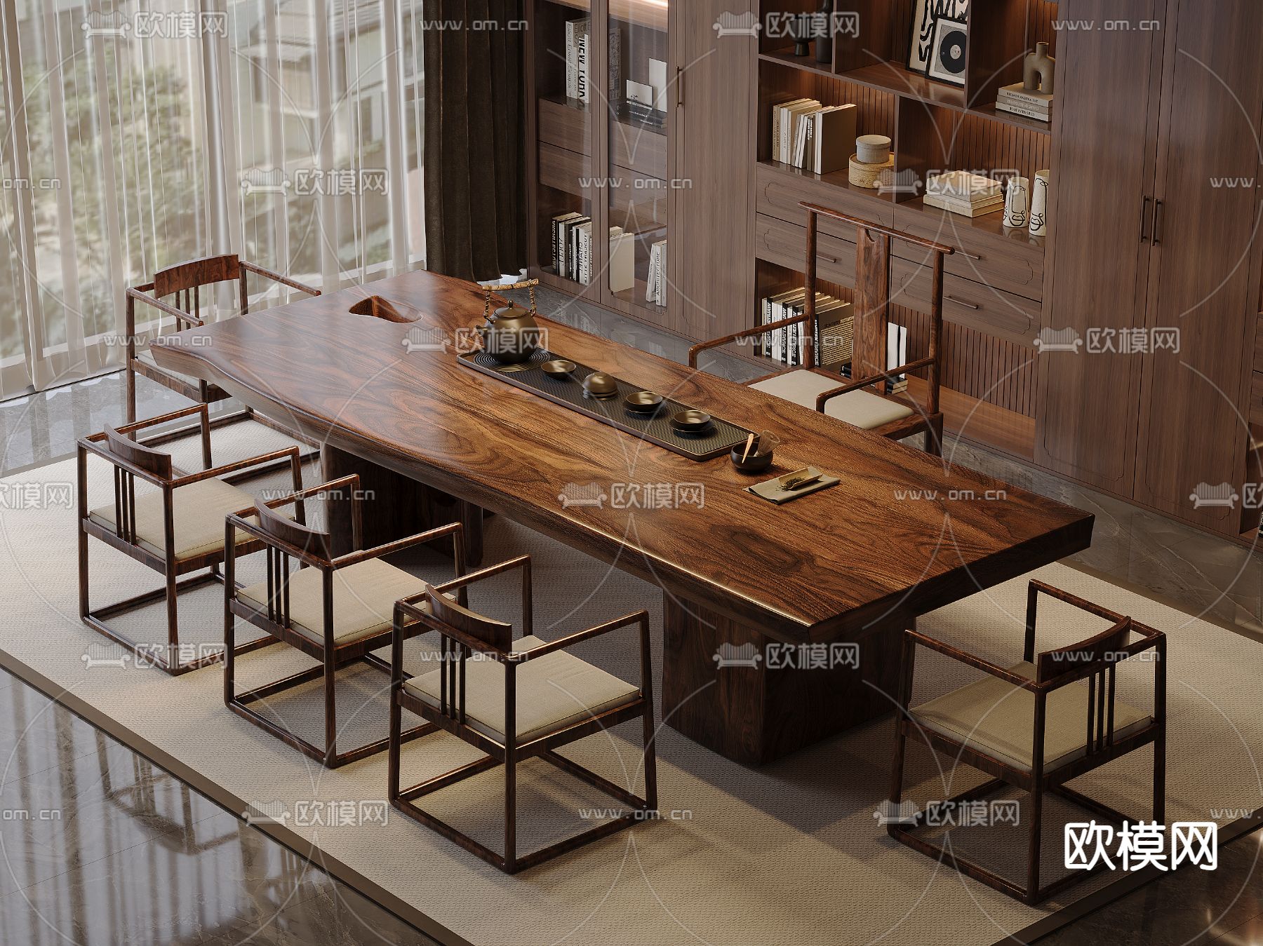 新中式茶桌椅 泡茶桌3d模型下载（渲染图2）