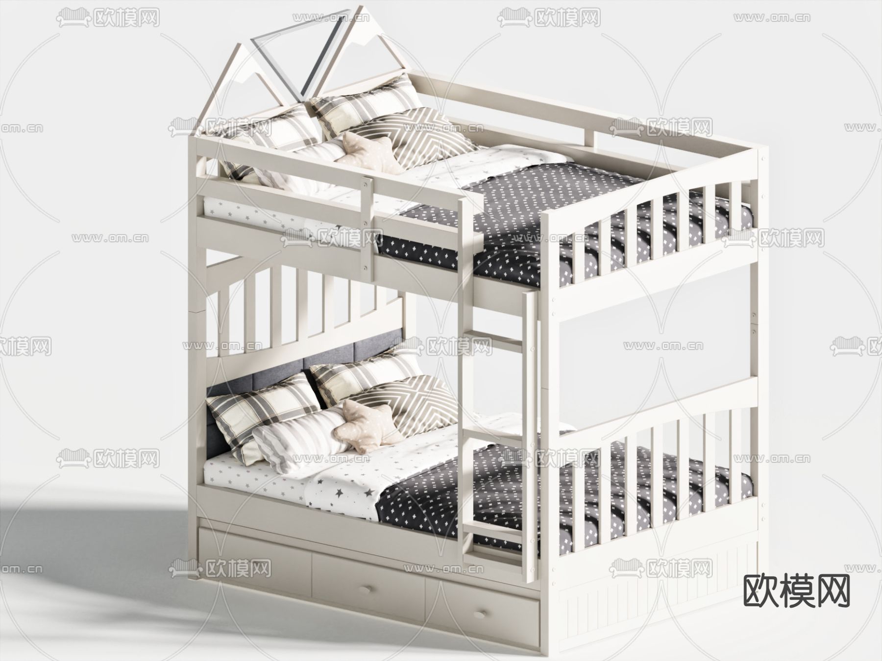 现代儿童上下床su模型下载（渲染图2）