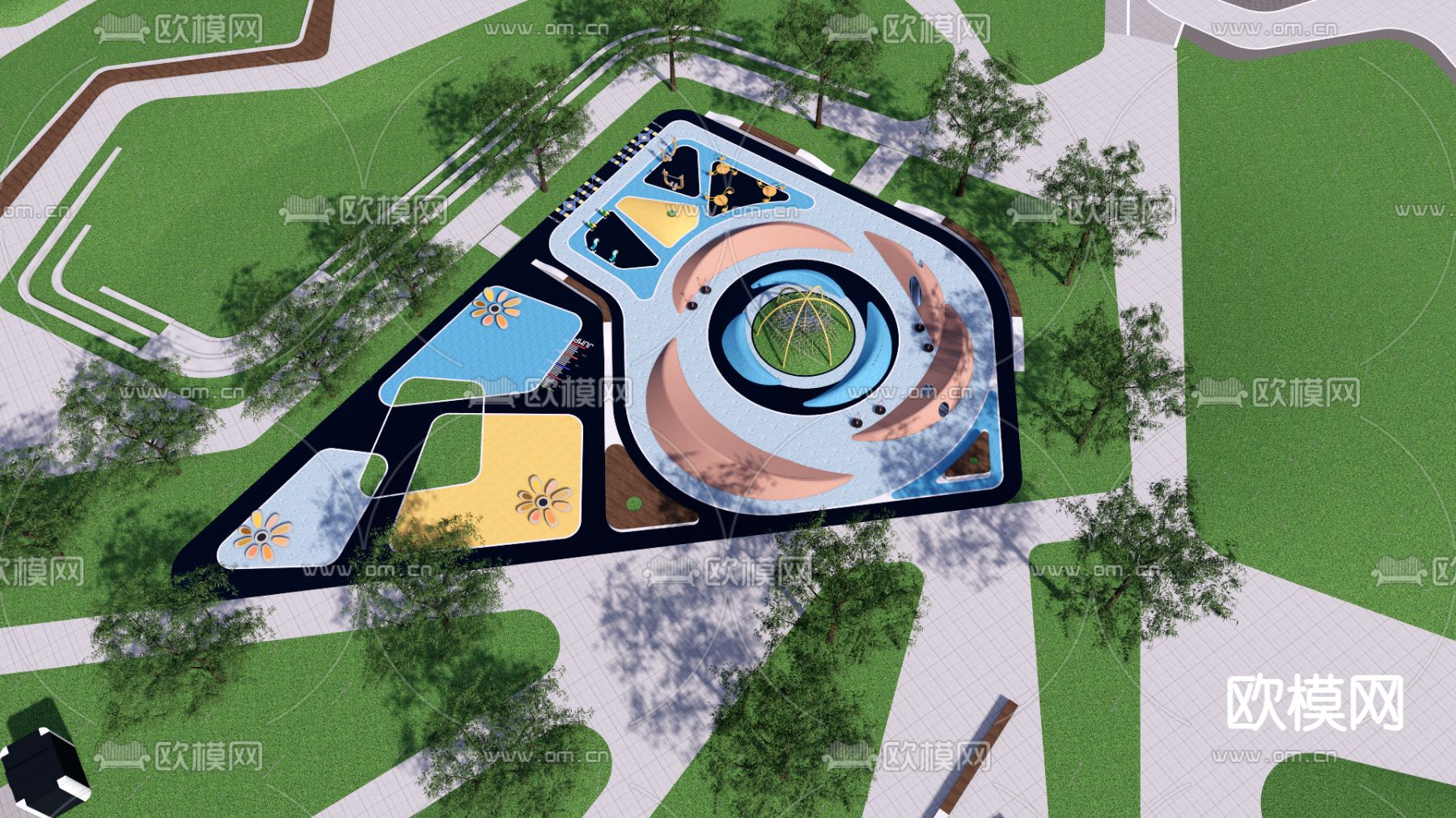 口袋公园 街角社区公园su模型下载（渲染图2）