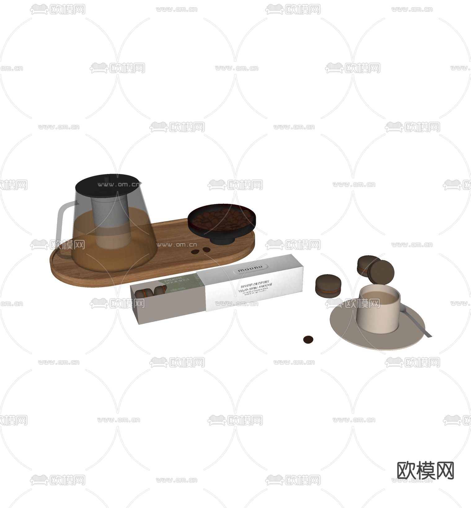 现代玻璃茶壶 茶具su模型下载（渲染图1）