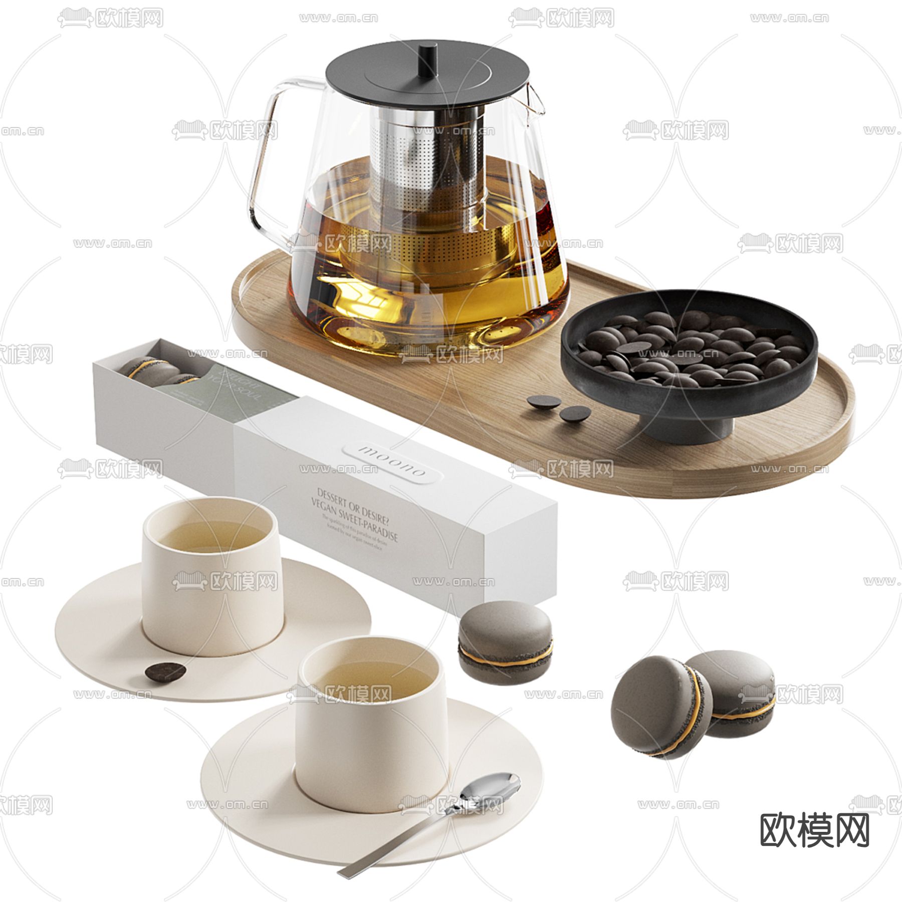 现代玻璃茶壶 茶具su模型下载（渲染图3）