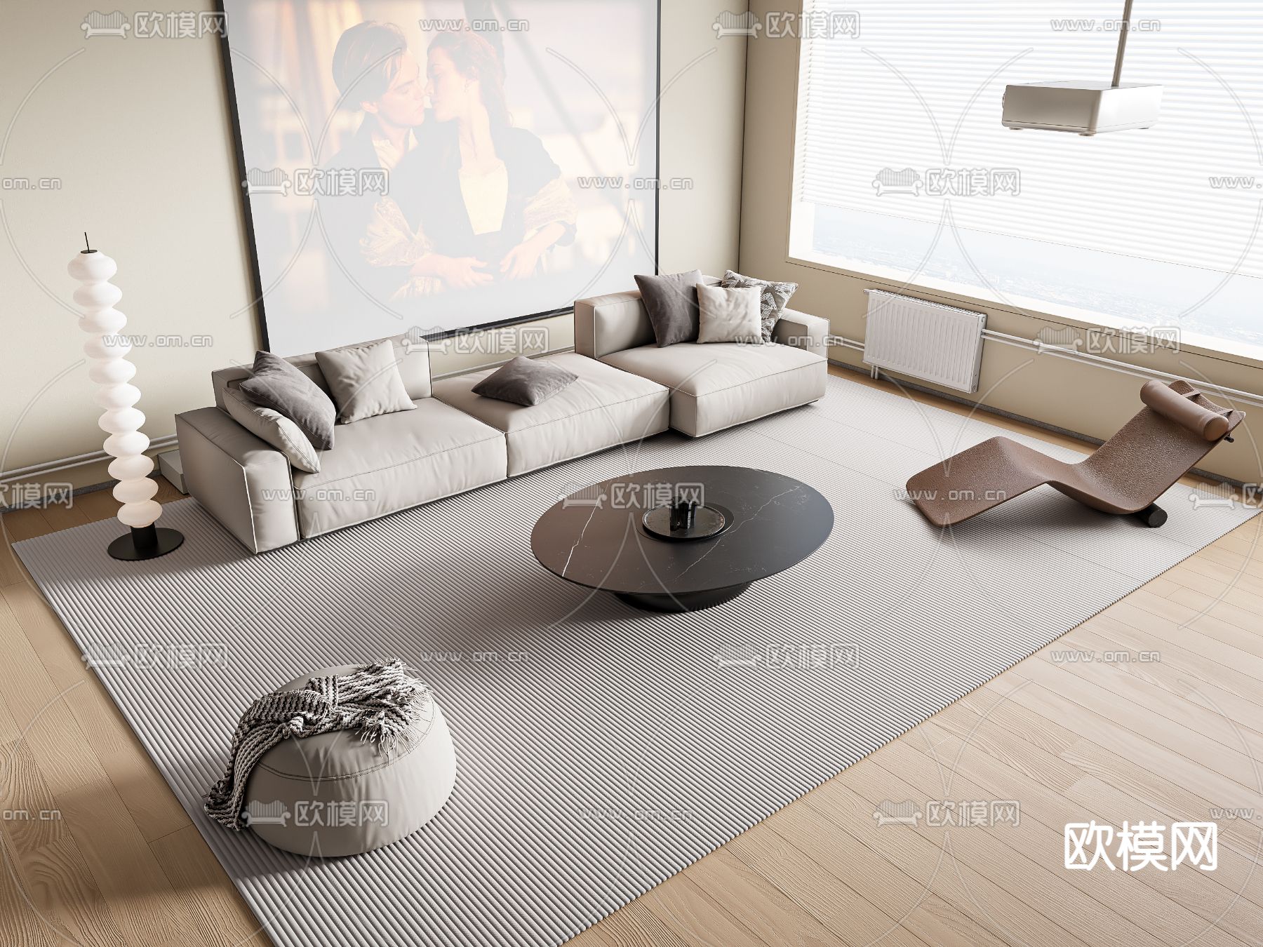 现代沙发组合 软体沙发 三人沙发3d模型下载（渲染图1）