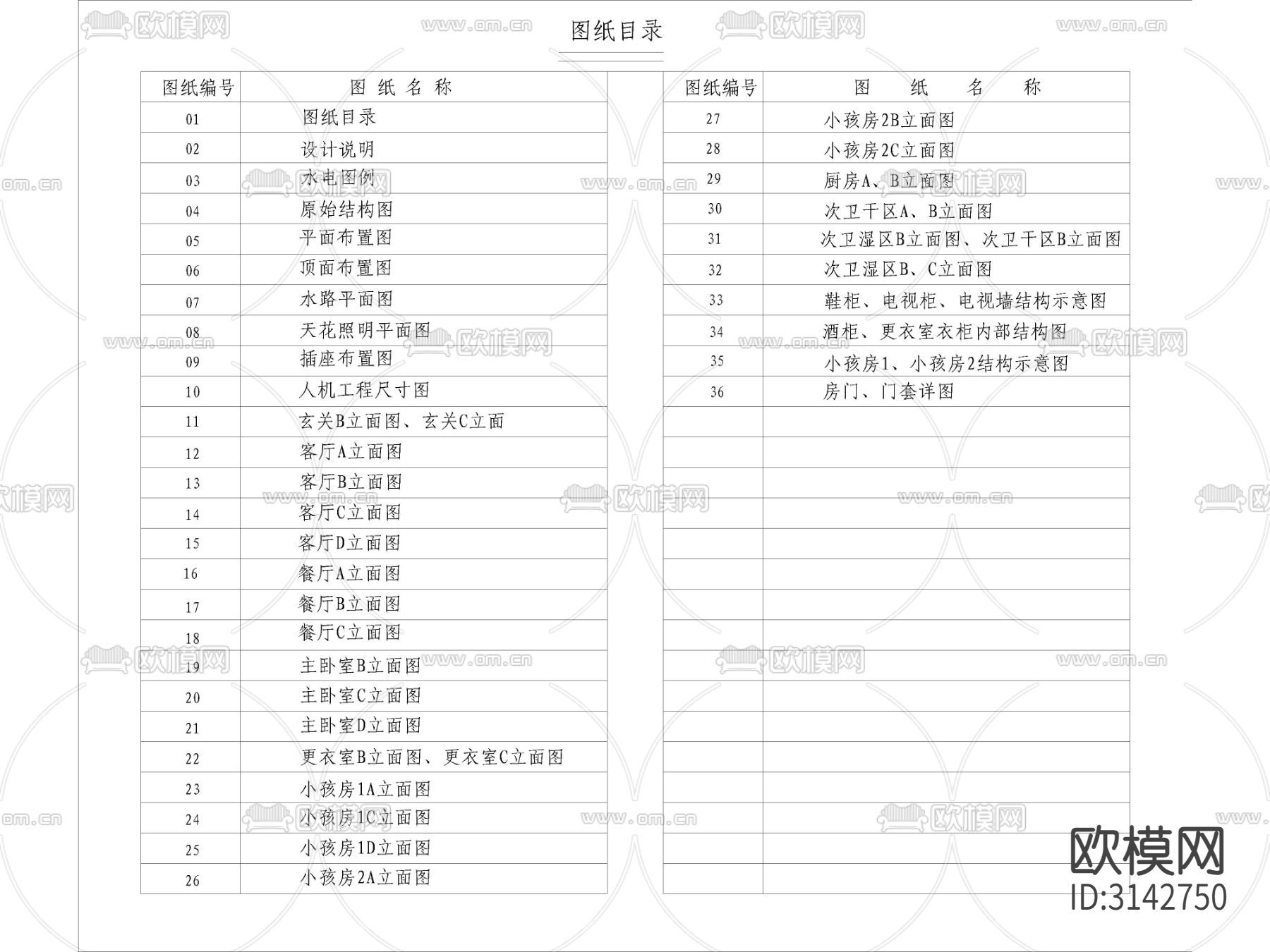 现代家装 大平层样板间cad施工图下载（渲染图2）