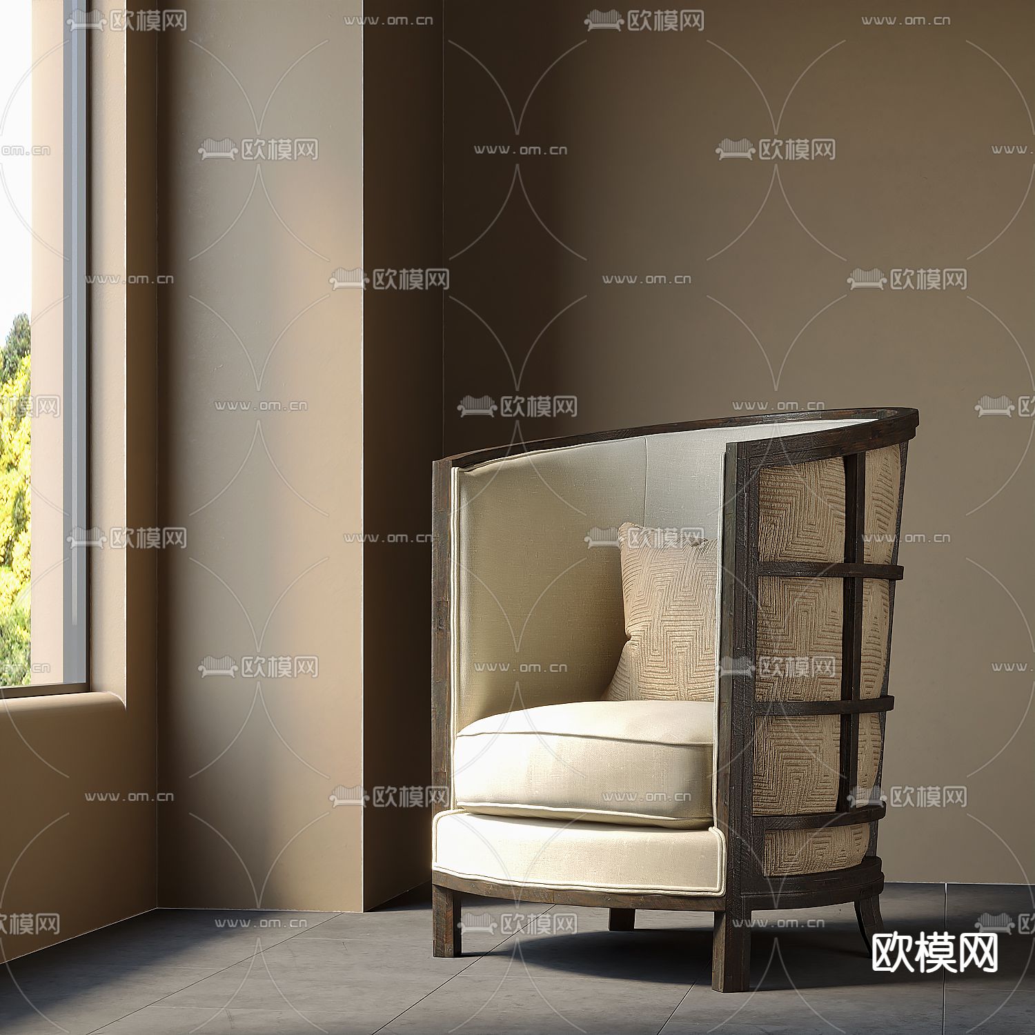 新中式单人沙发3d模型下载