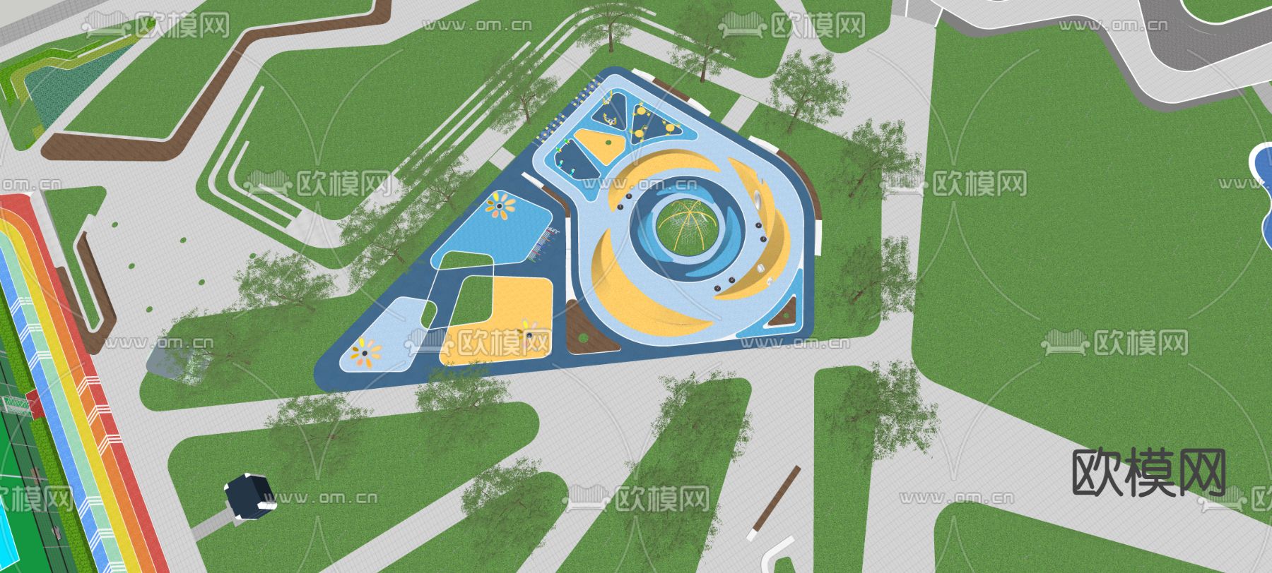 口袋公园 街角社区公园su模型下载（渲染图1）