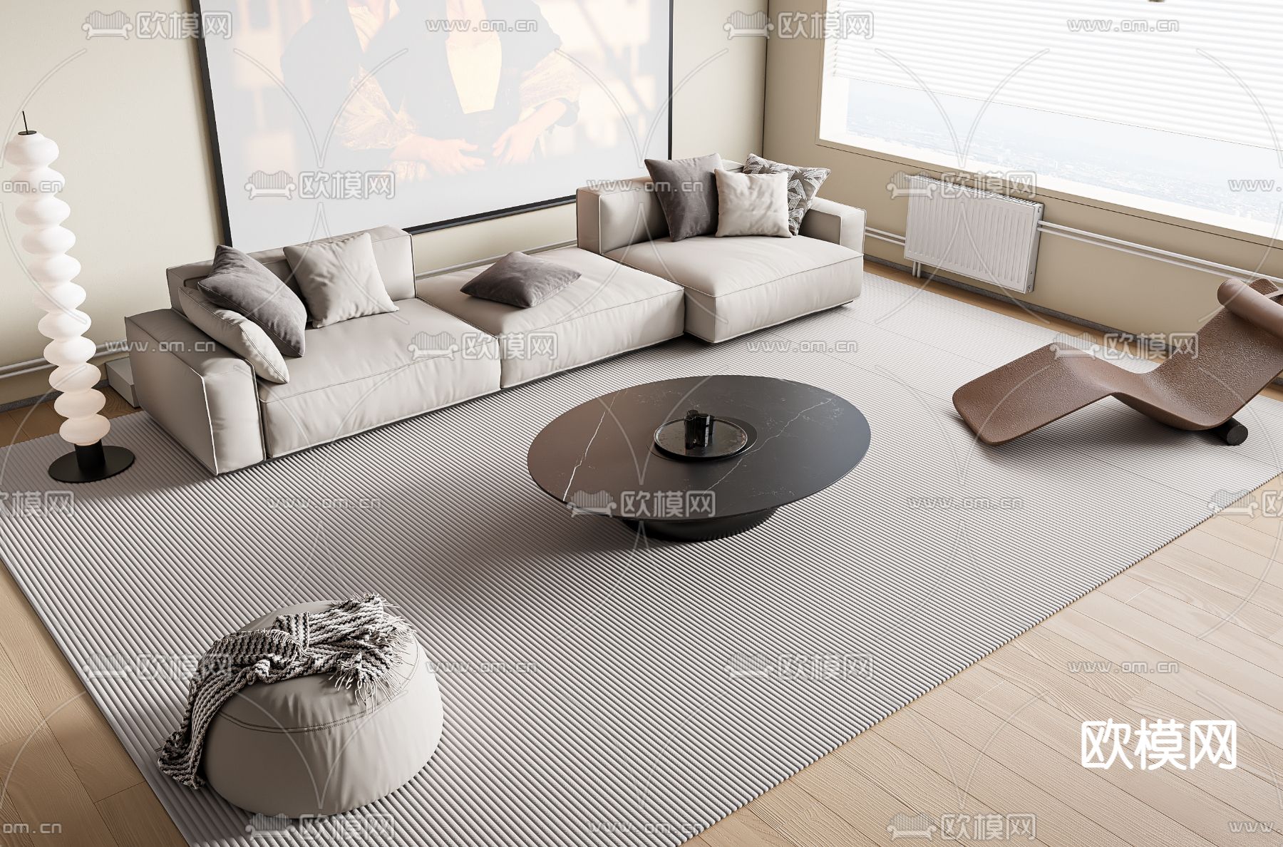 现代沙发组合 软体沙发 三人沙发3d模型下载（渲染图2）