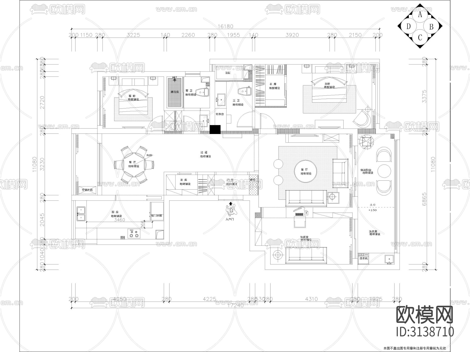 现代家装cad施工图下载（渲染图3）