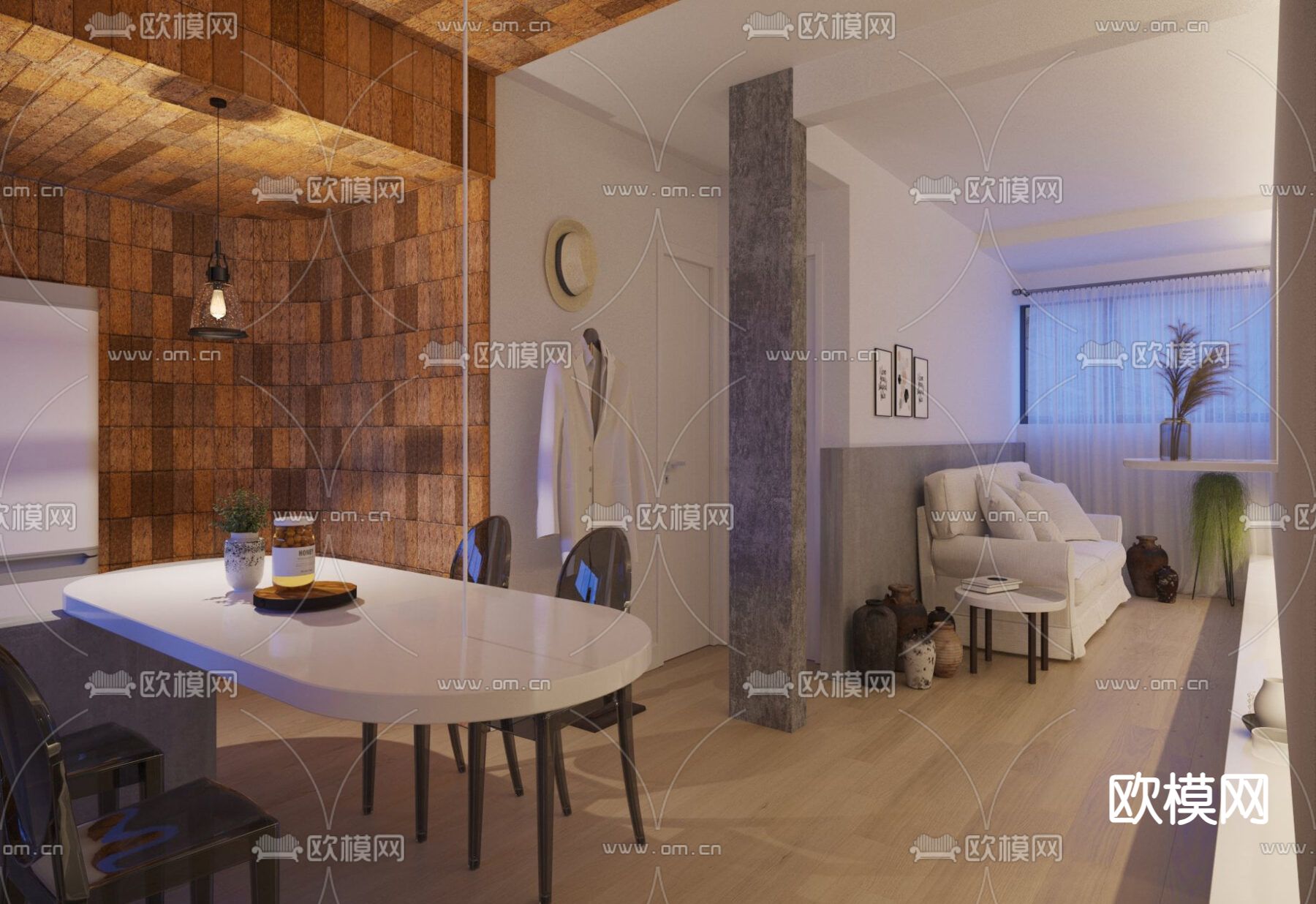 现代公寓 客餐厅3d模型下载（渲染图5）