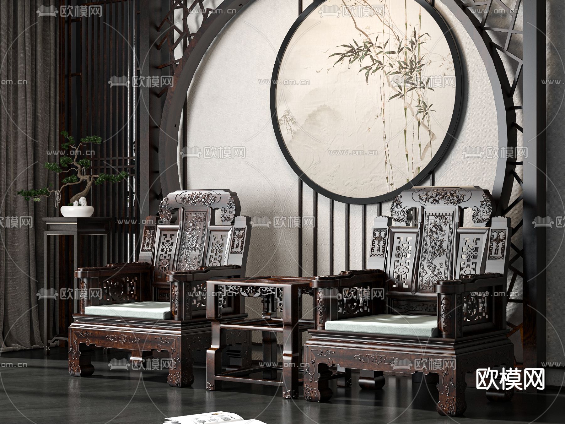 中式木椅 休闲椅3d模型下载