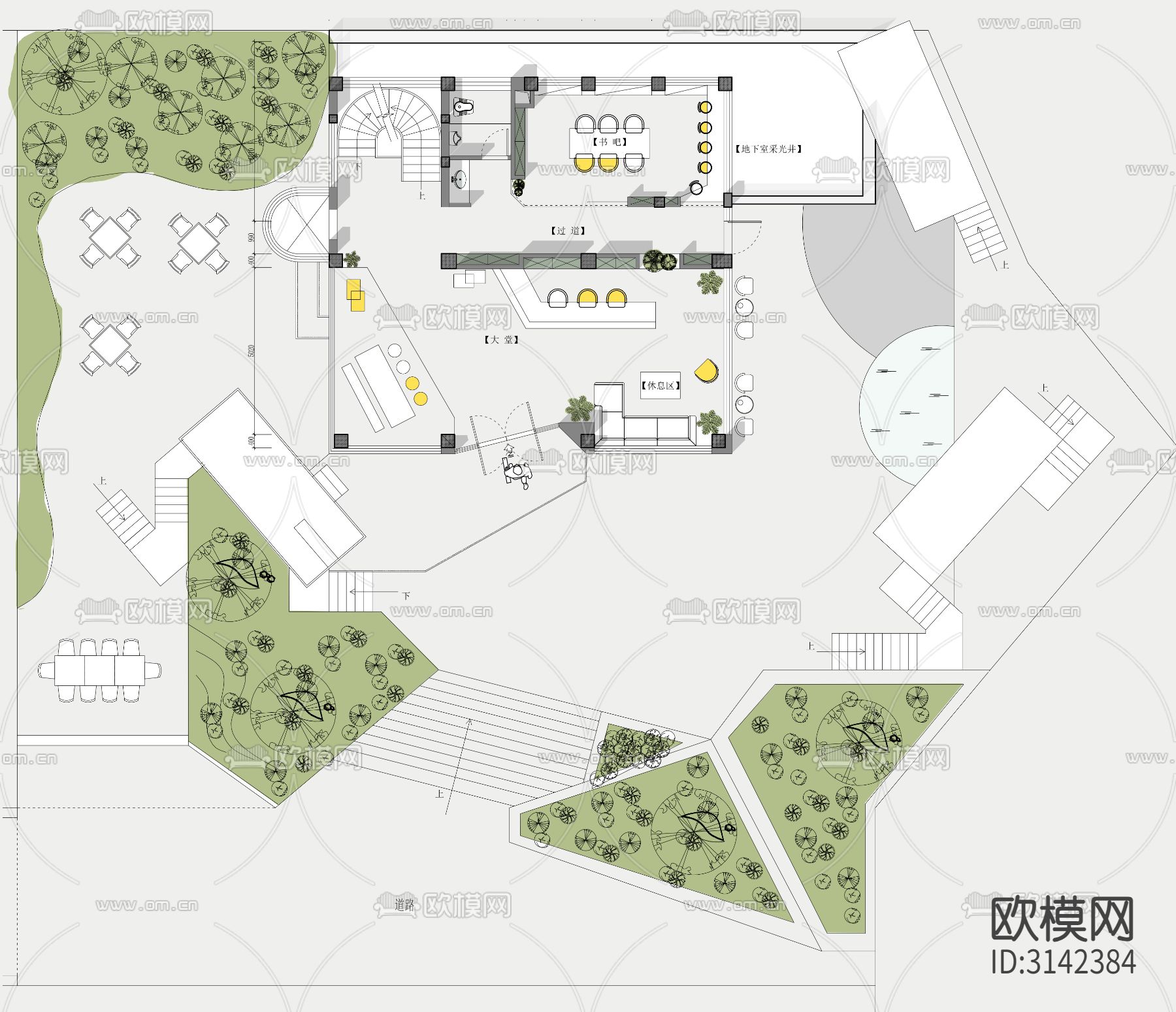 2000平方米民宿室内cad平面图下载（渲染图2）