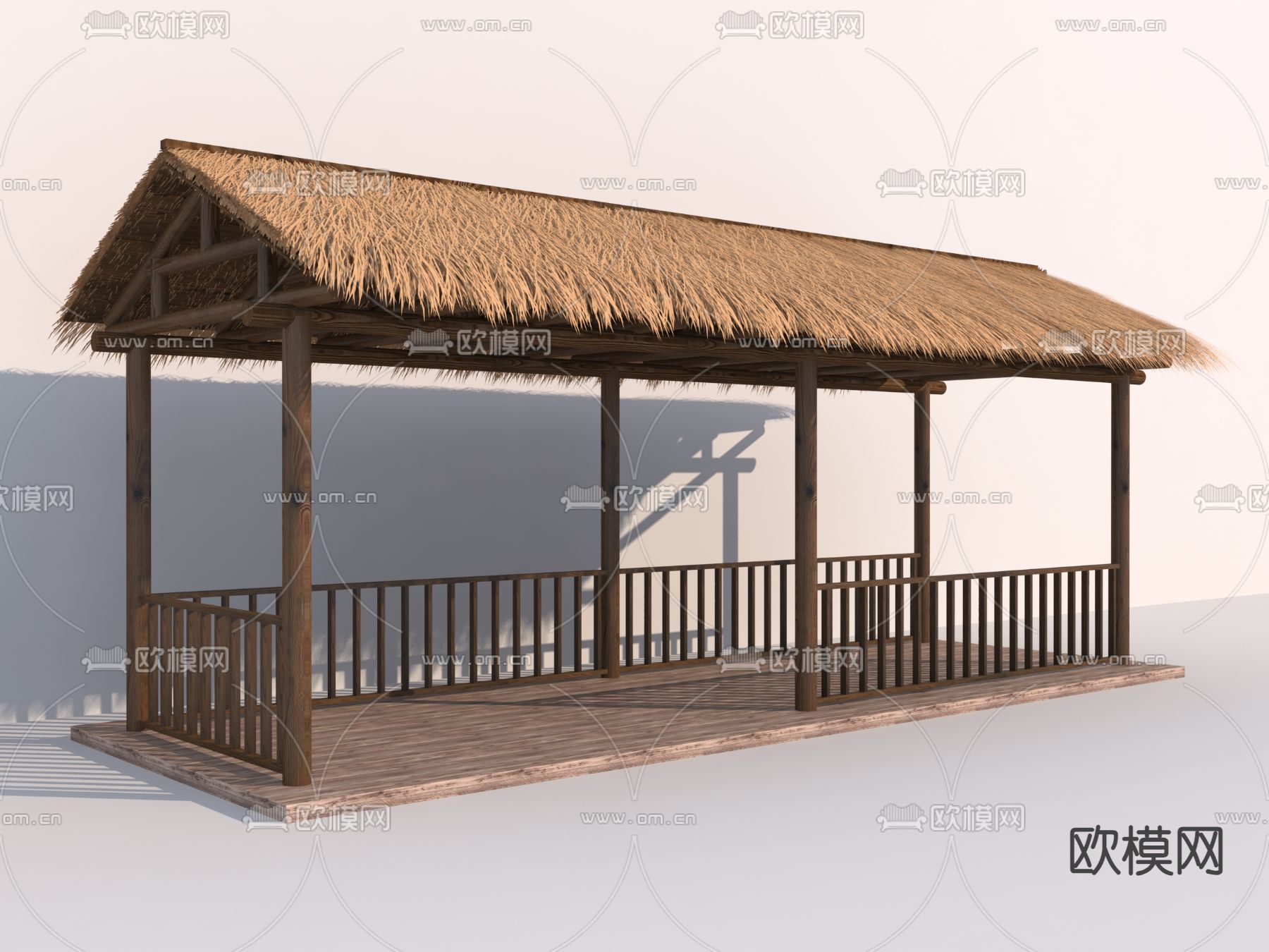 中式茅草亭 廊架3d模型下载