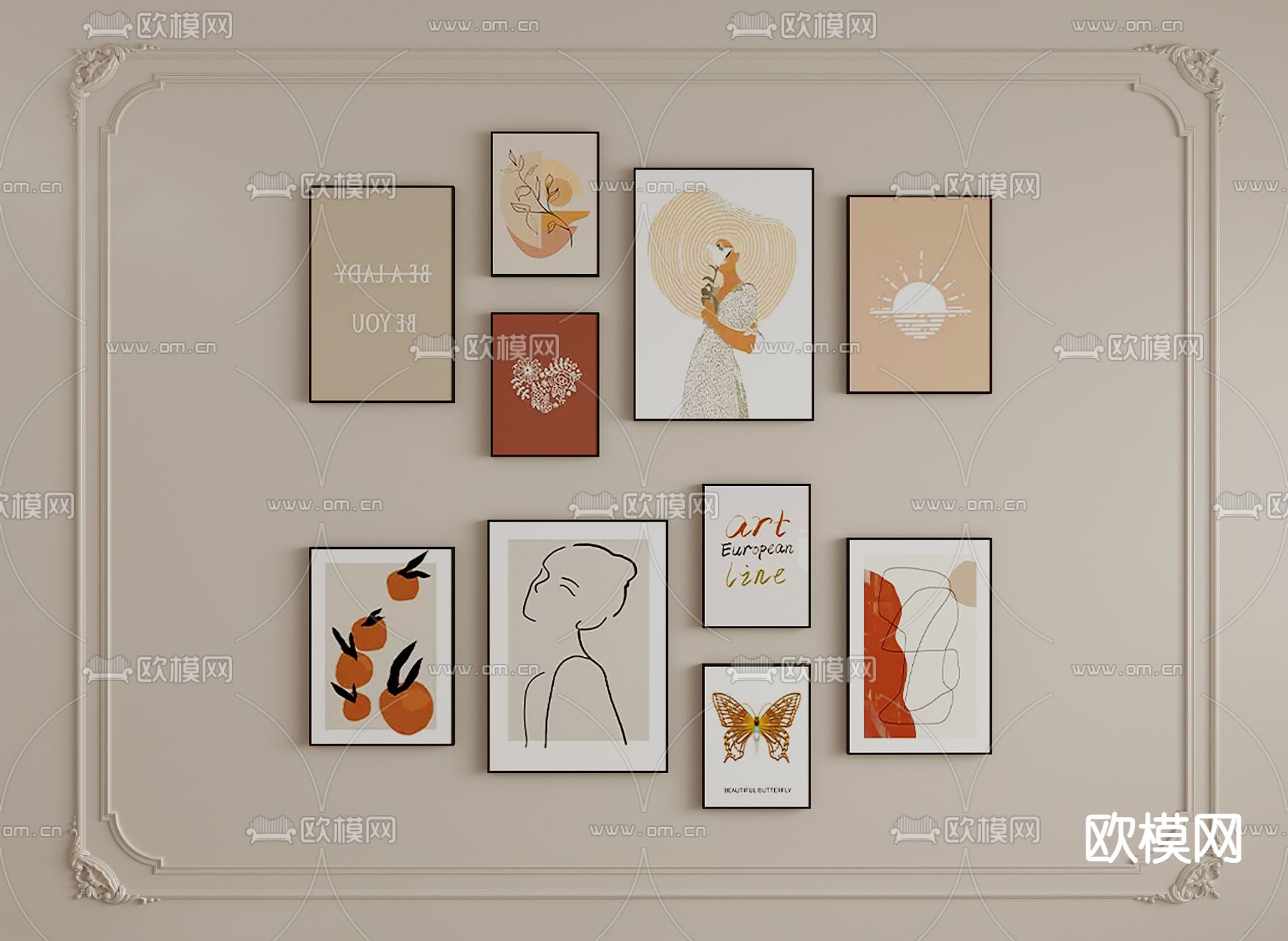 奶油风装饰画 挂画组合3d模型下载