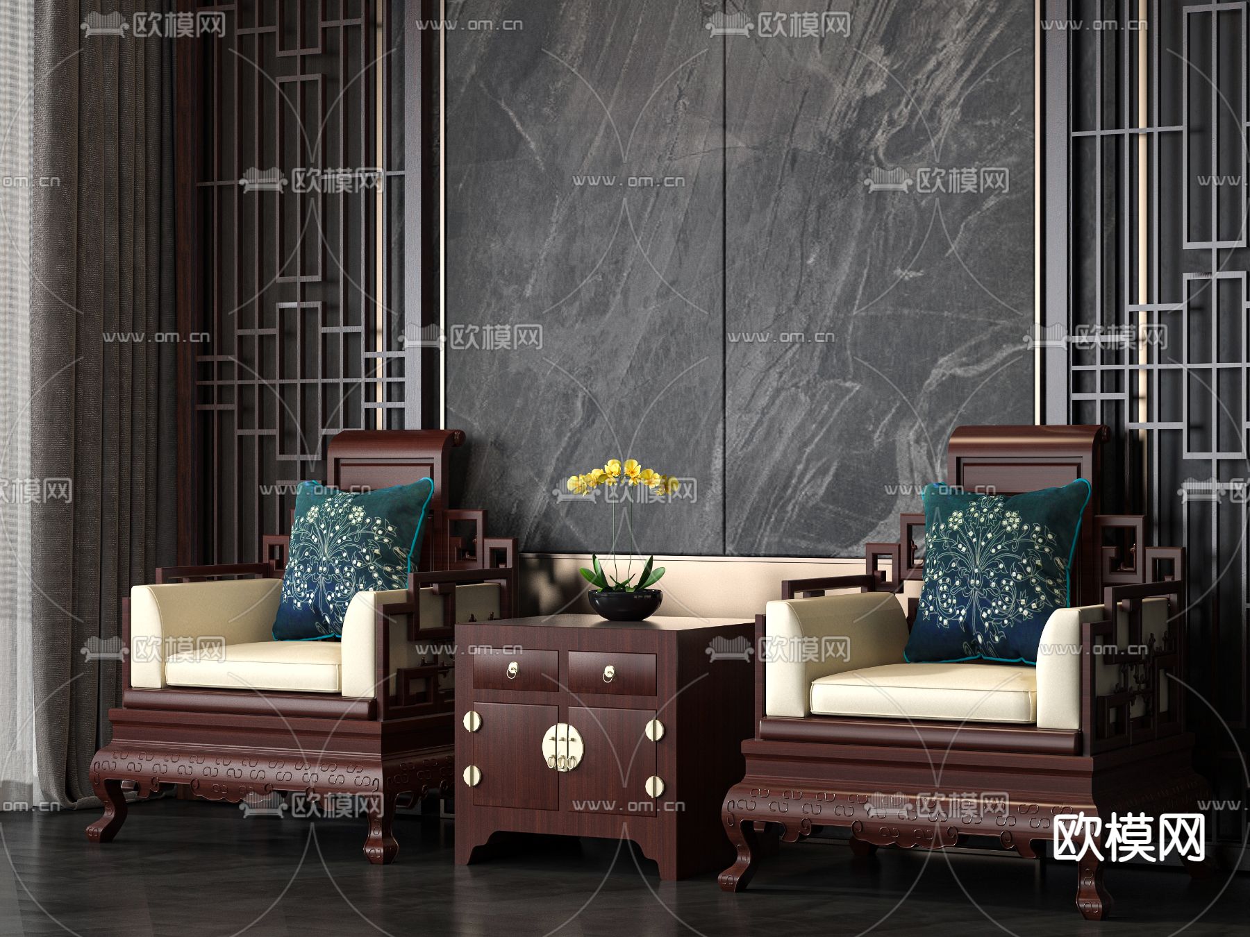 中式休闲椅  木椅3d模型下载