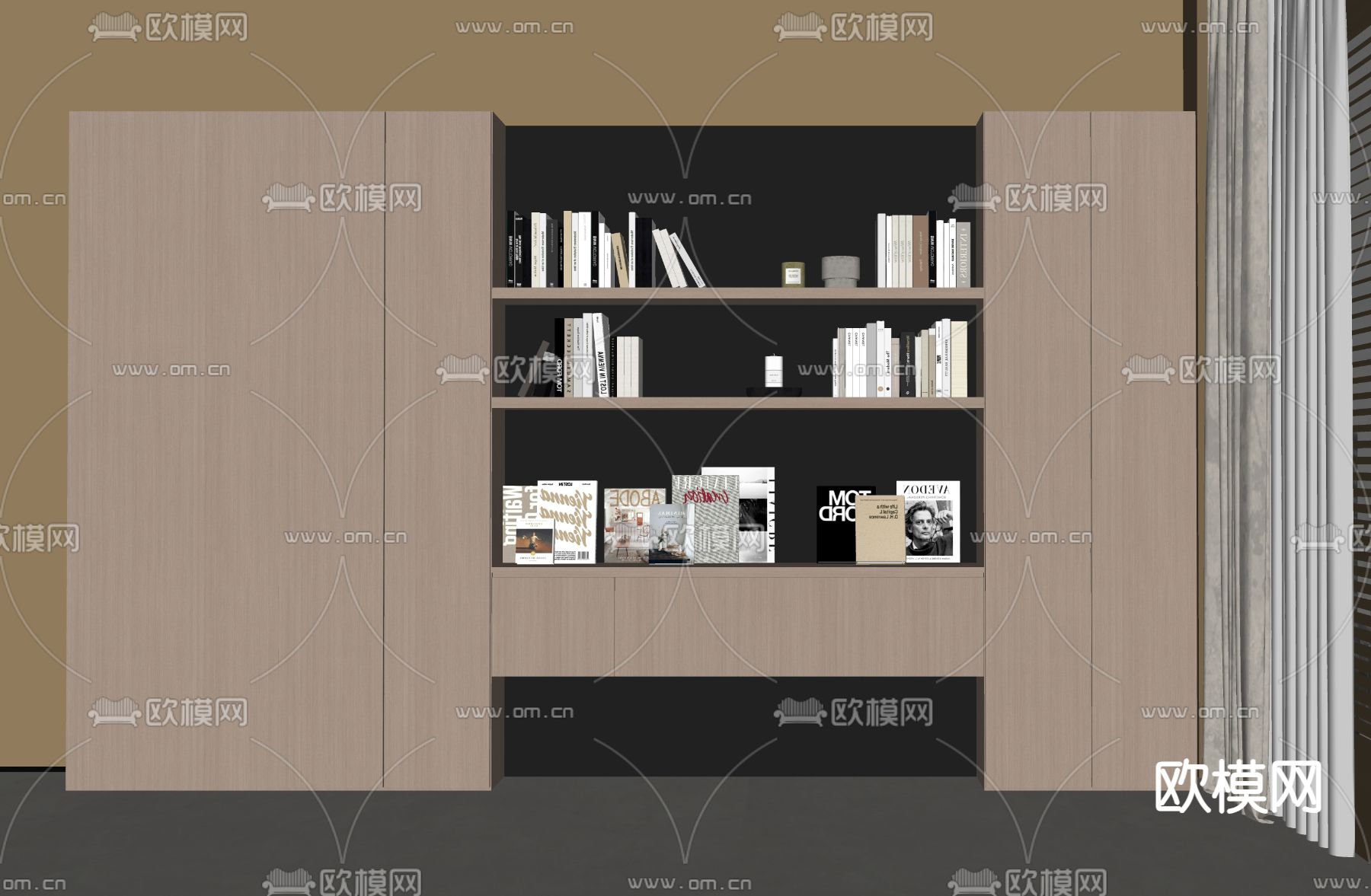 现代书柜su模型下载（渲染图1）
