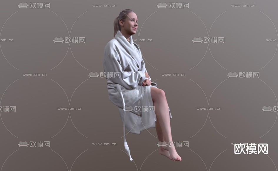 浴袍人物 坐姿美女3d模型下载(渲染图3)